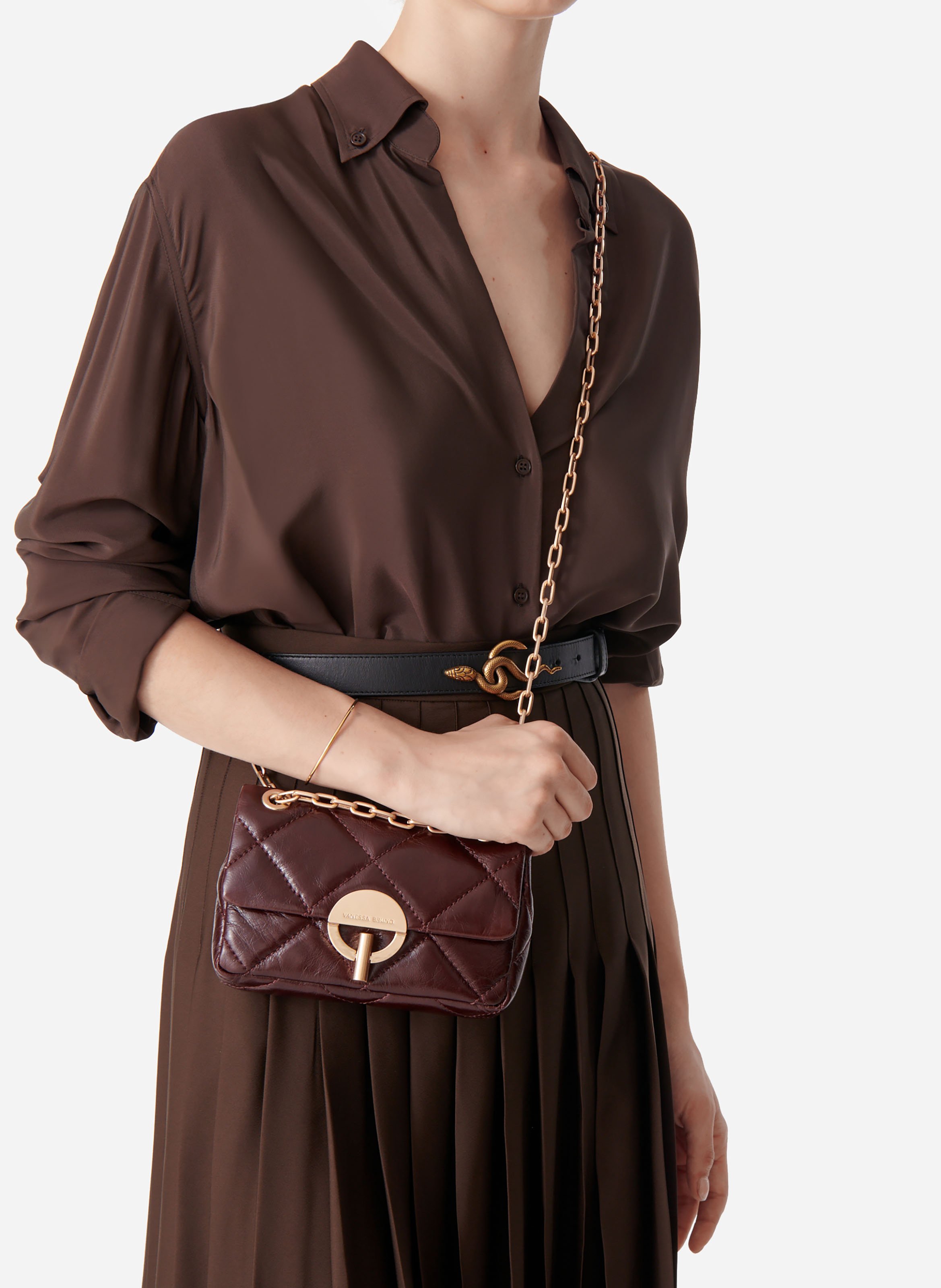 Petit sac moon en cuir VANESSA BRUNO Marron
