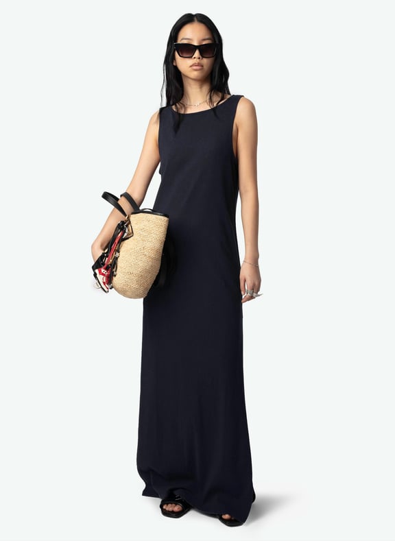 Robe longue décolleté v en coton et en lin mélangés deva Bleu by ZADIG&VOLTAIRE ZADIG&VOLTAIRE Robe longue décolleté v en coton et en lin mélangés deva Bleu