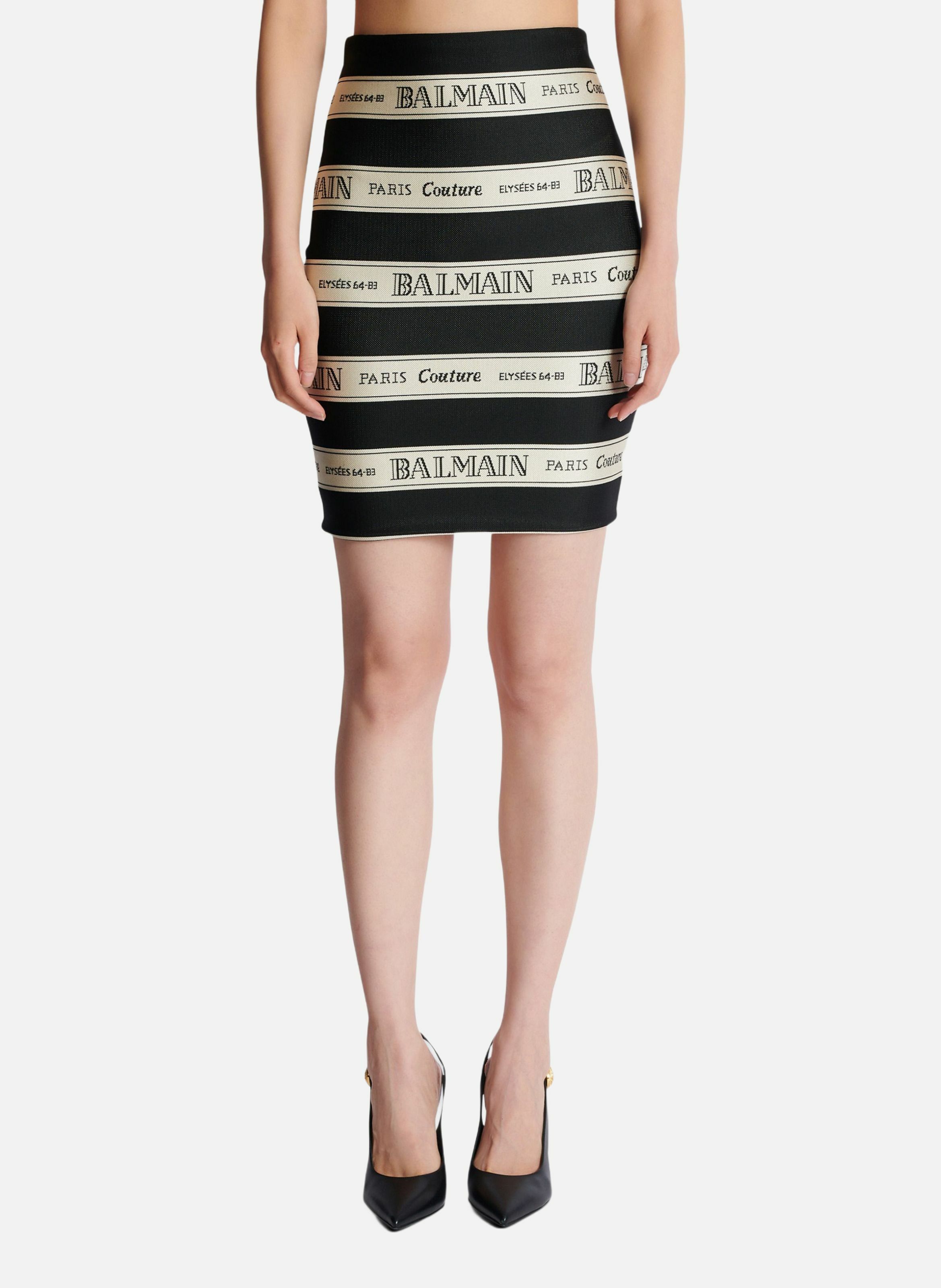 Jupe courte en jacquard à motif ruban balmain BALMAIN Noir