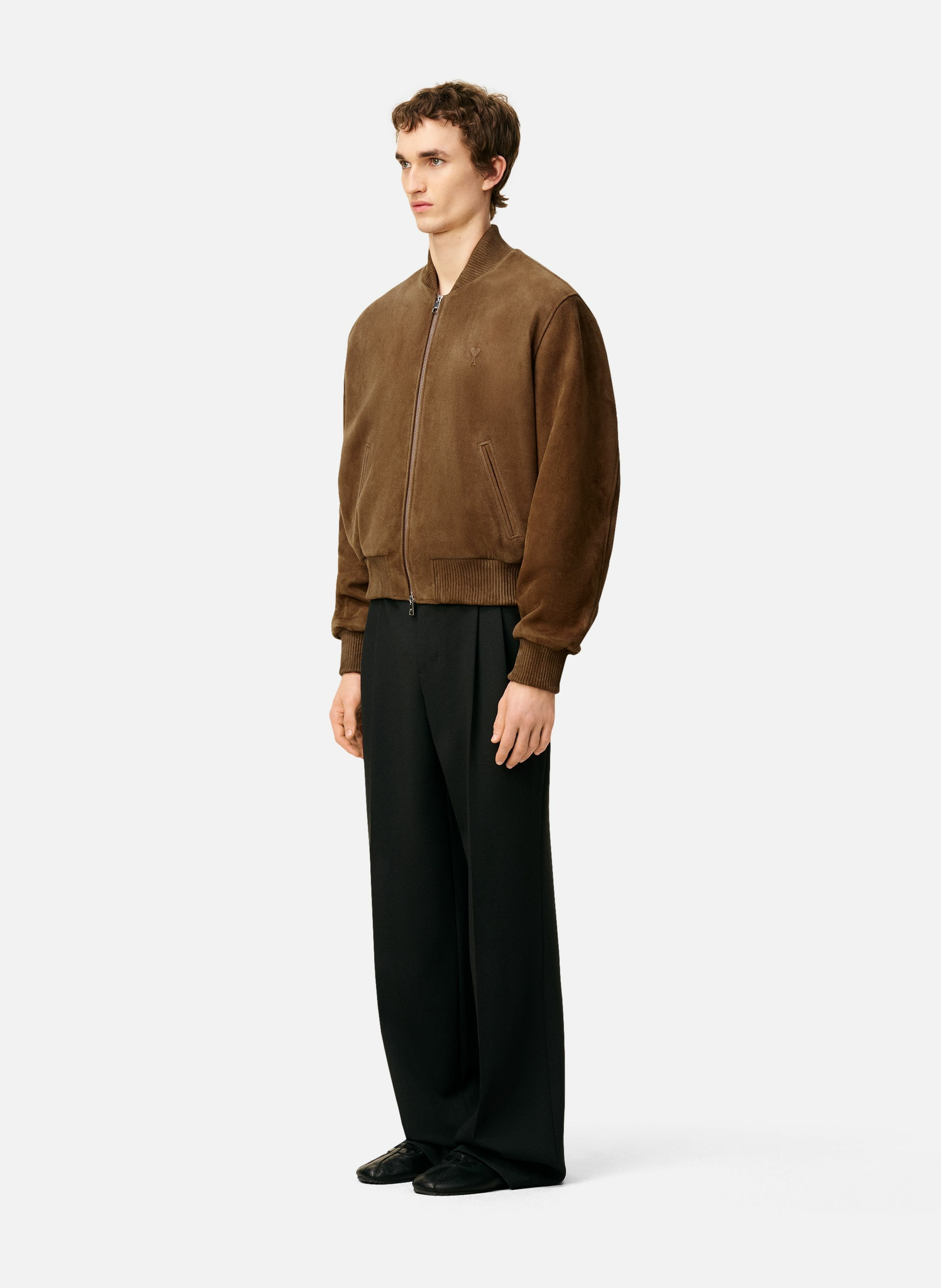 Veste  zippée en cuir AMI PARIS Marron