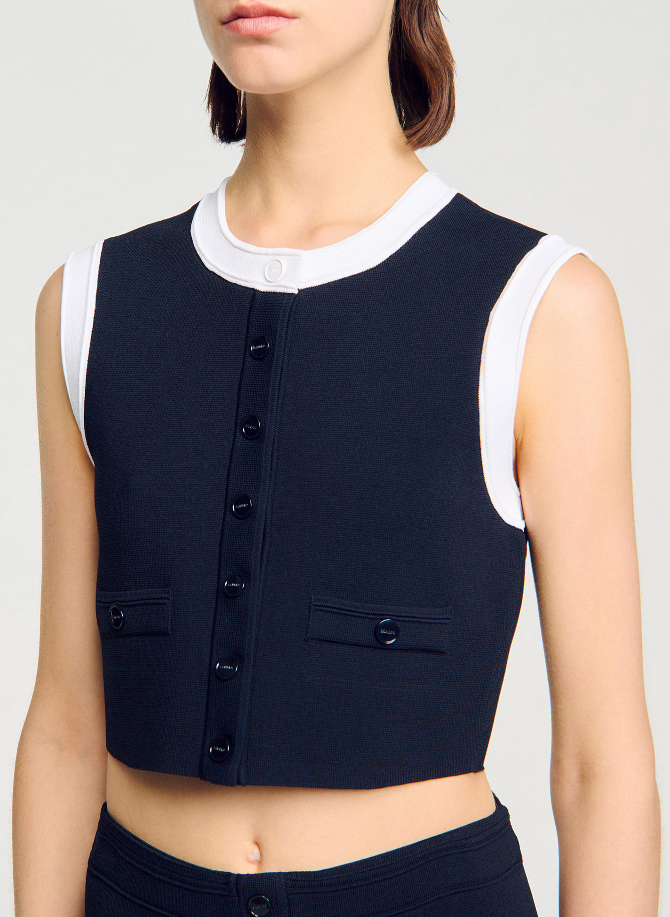 Crop top boutonné Bleu