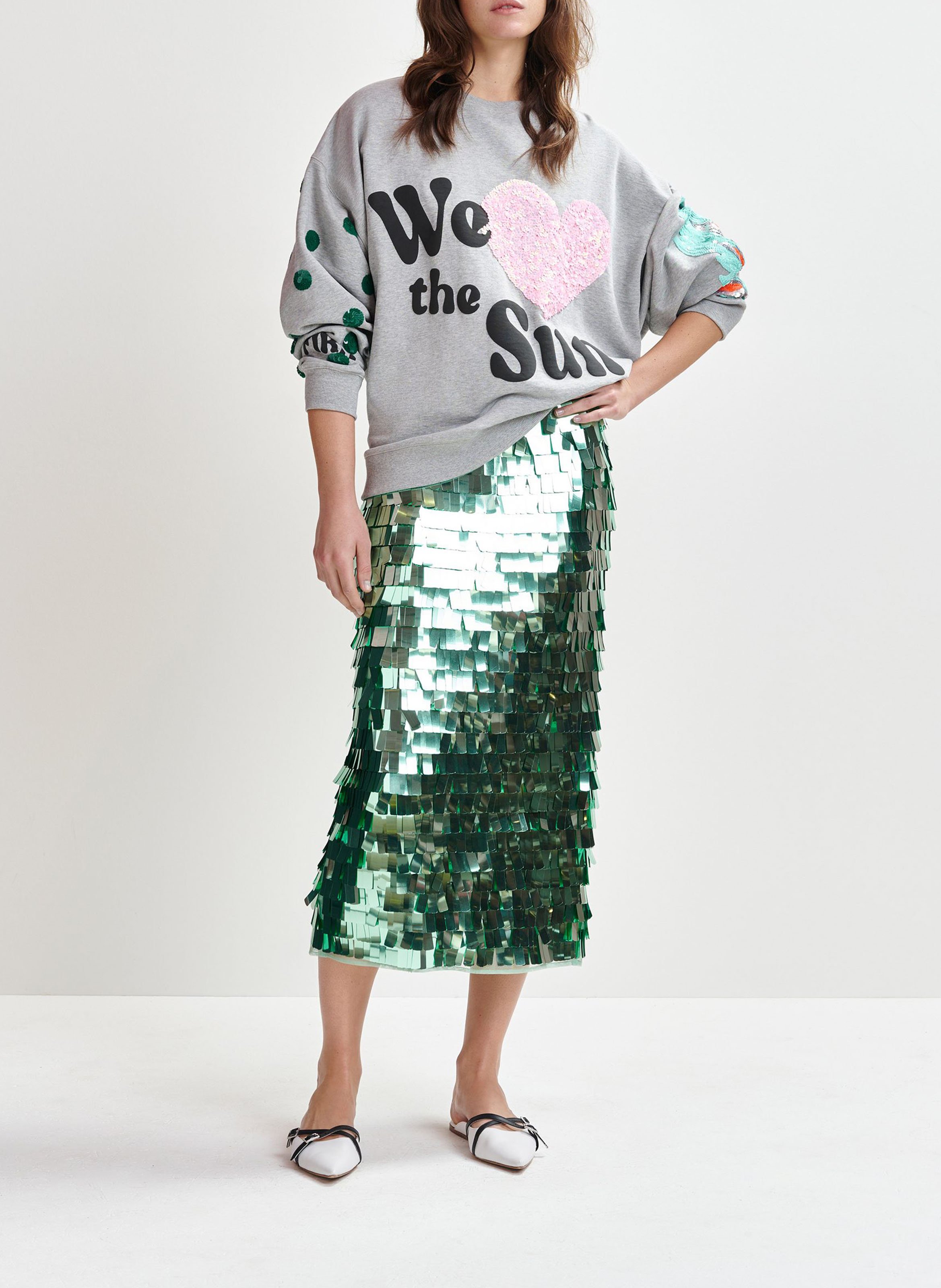 Sweat ample imprimé à broderies paillettes ihexperience ESSENTIEL ANTWERP Noir