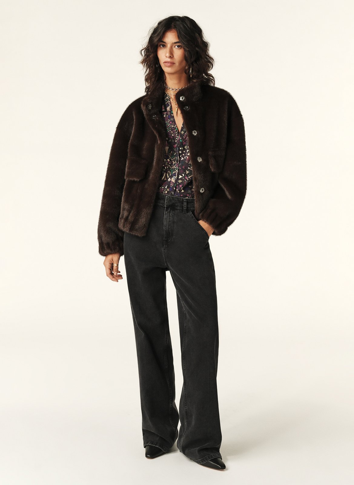 Veste ample col montant en fourrure synthétique paros BA&SH Marron