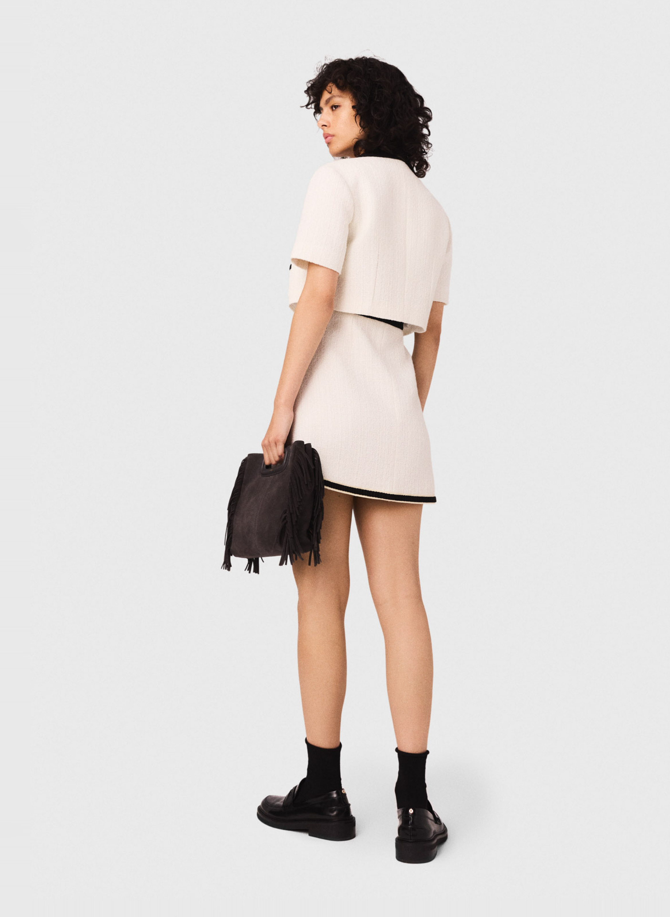 Robe courte col carré en coton mélangé MAJE Beige