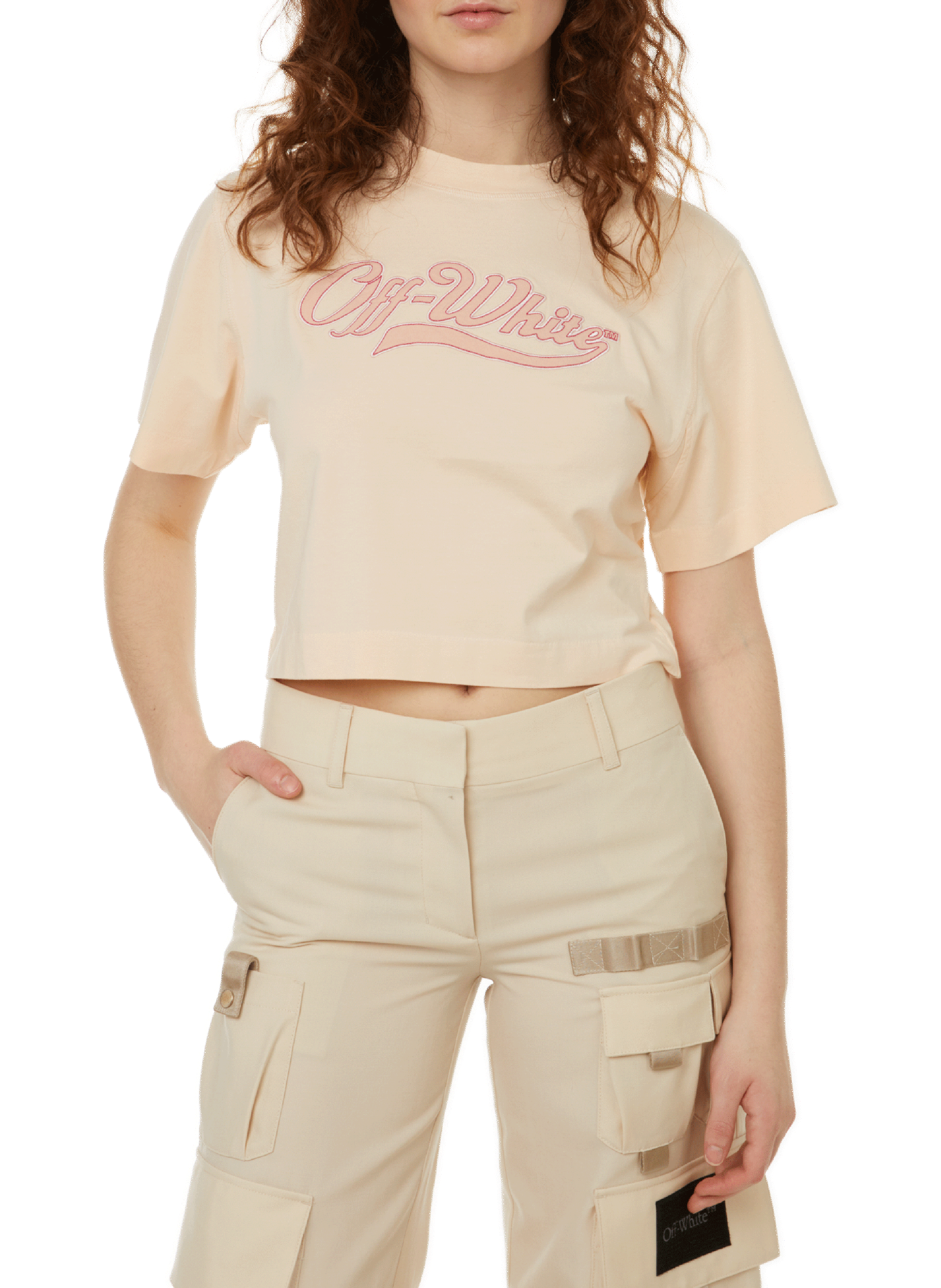 OFF-WHITE Cotton logo T-shirt Beige