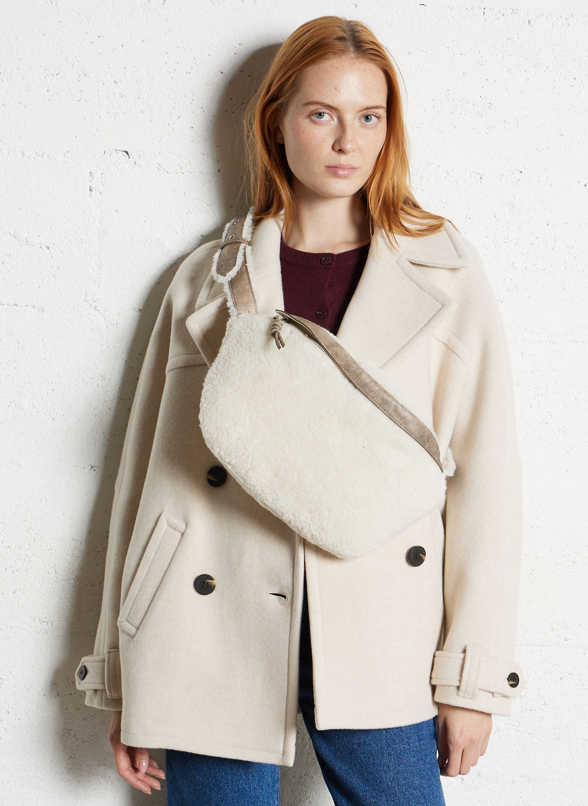 Banane sherpa zippée en coton IKKS Blanc