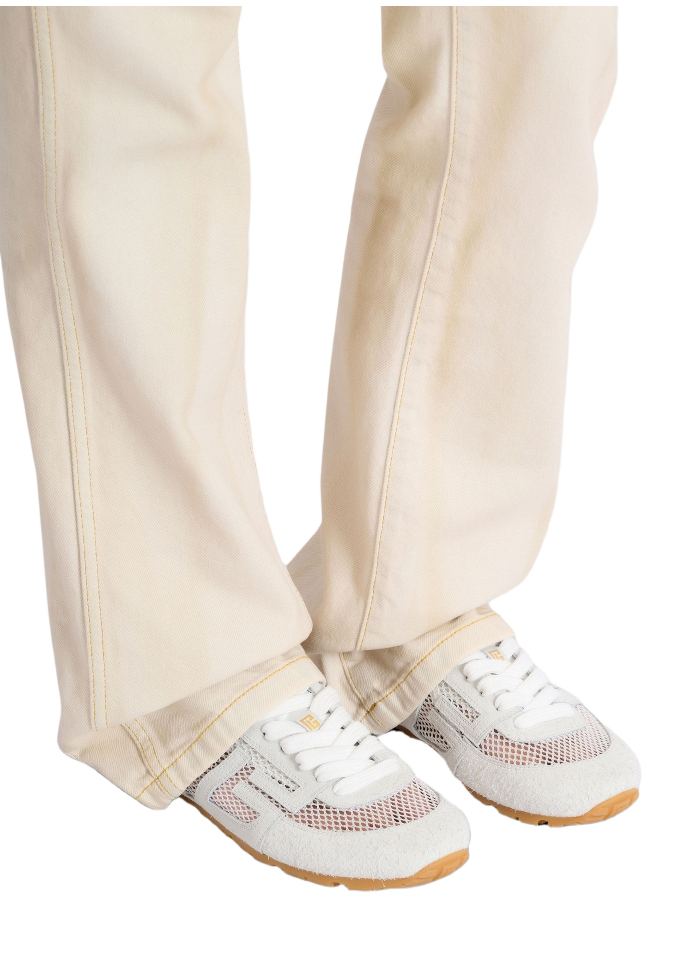 Baskets racer 45 en cuir de veau, daim et nylon BALMAIN Blanc