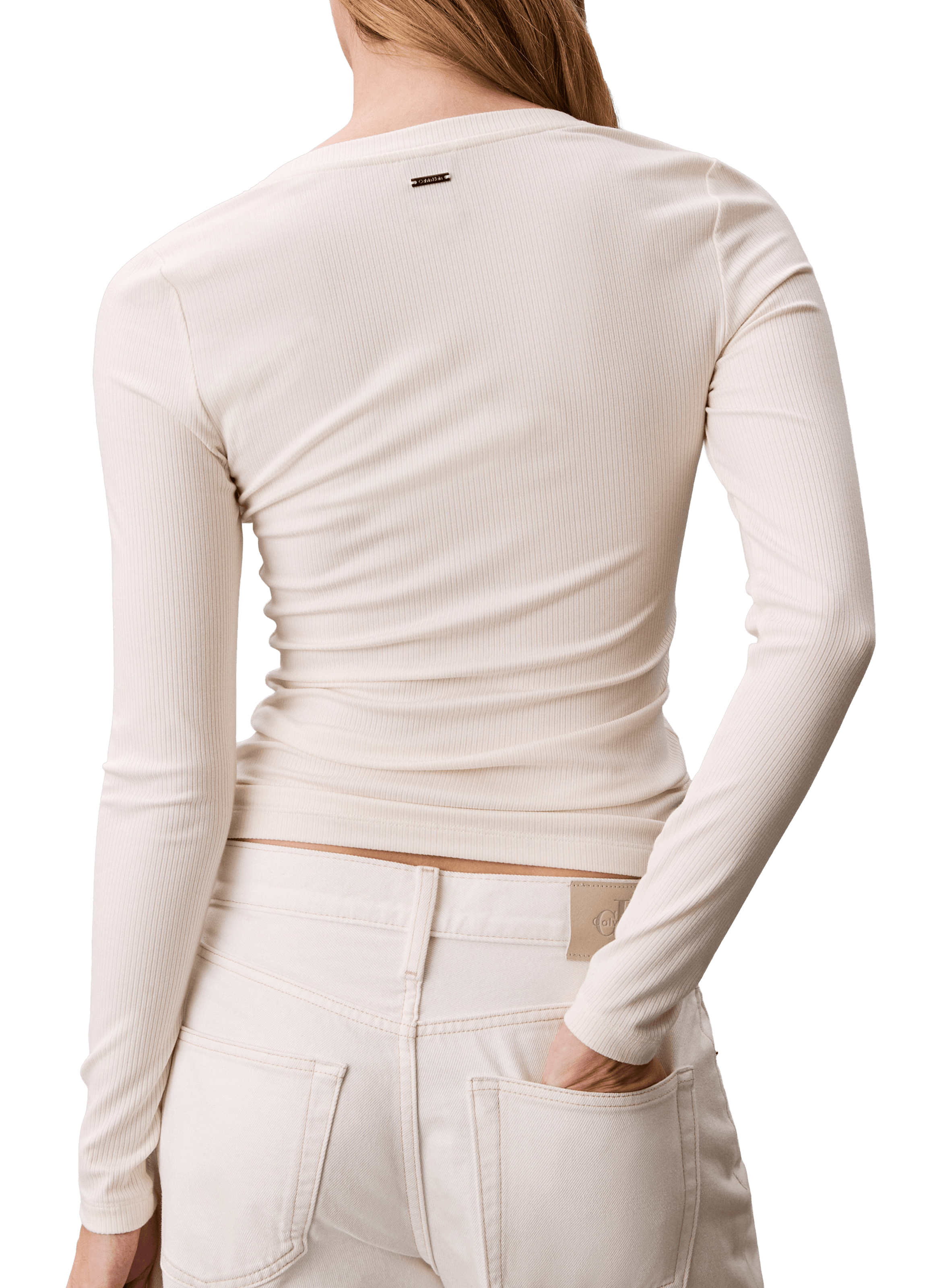 T-shirt droit côtelé décolleté CALVIN KLEIN Beige