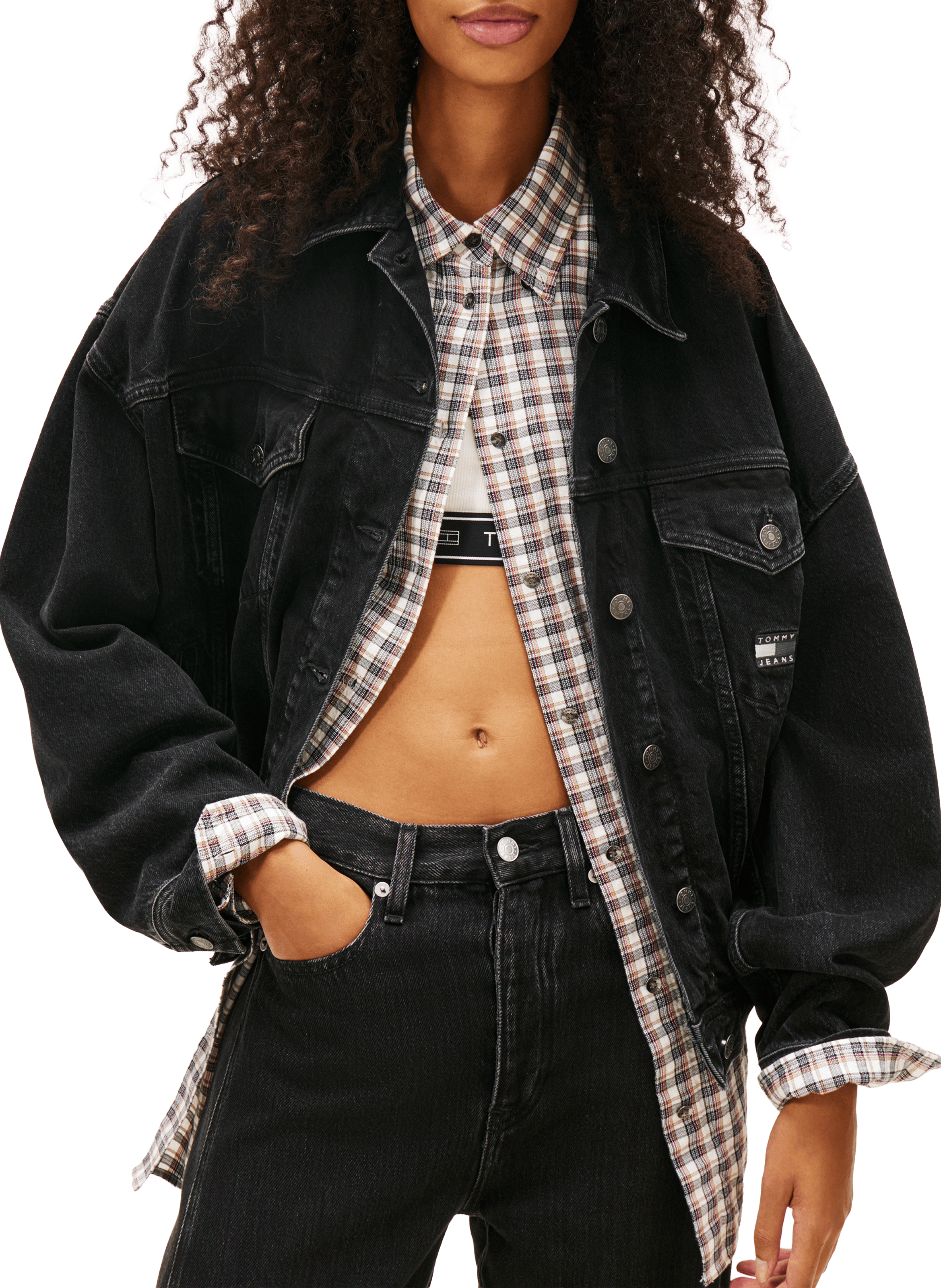 Veste droite en denim de coton TOMMY HILFIGER Noir