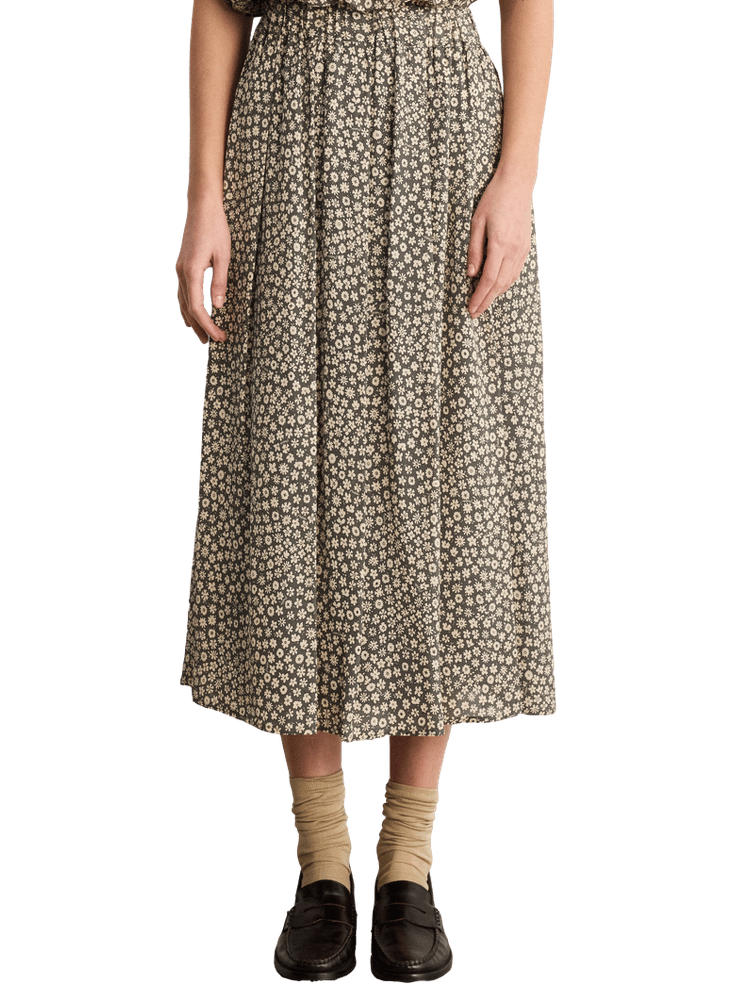Jupe midi plissée à fleurs - nassima PABLO Kaki