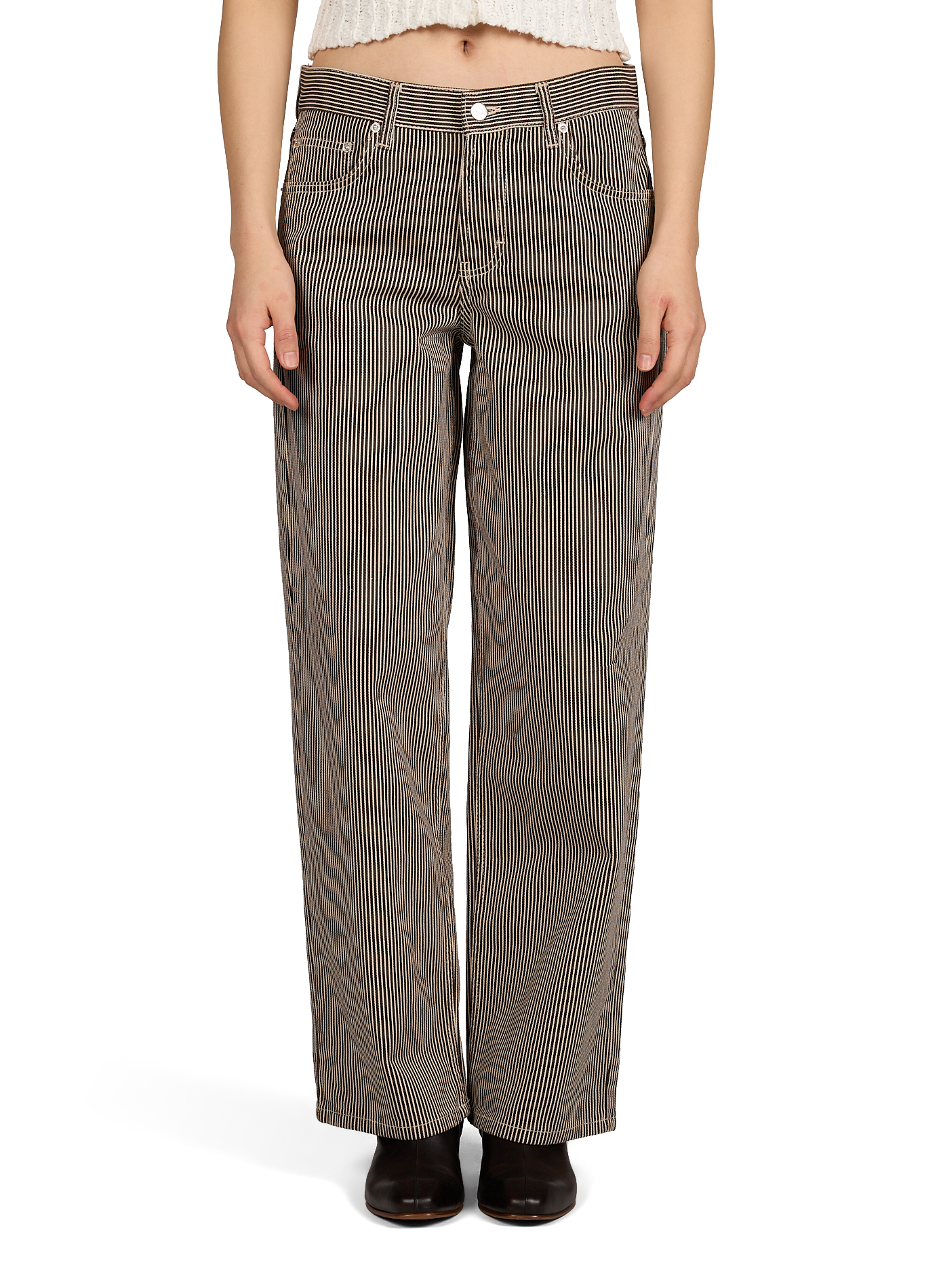 Jean droit à rayures TOPSHOP Marron