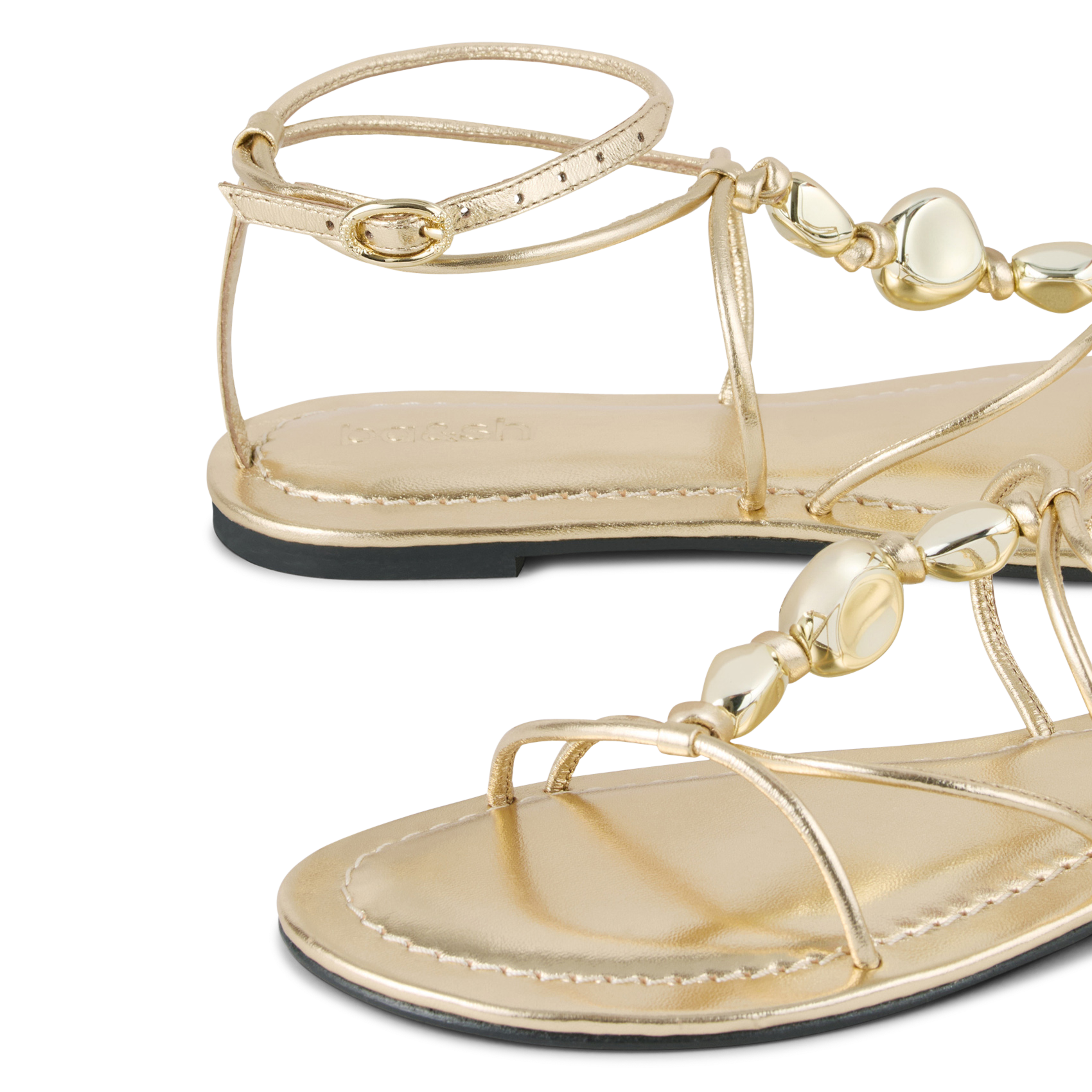 Sandales plates à perles en cuir caya BA&SH Doré