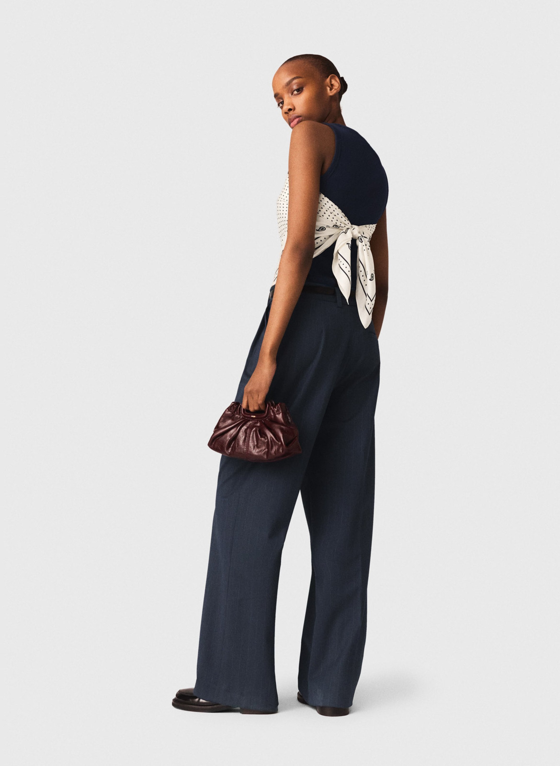 Pantalon de tailleur à rayures en laine mélangée MAJE Bleu