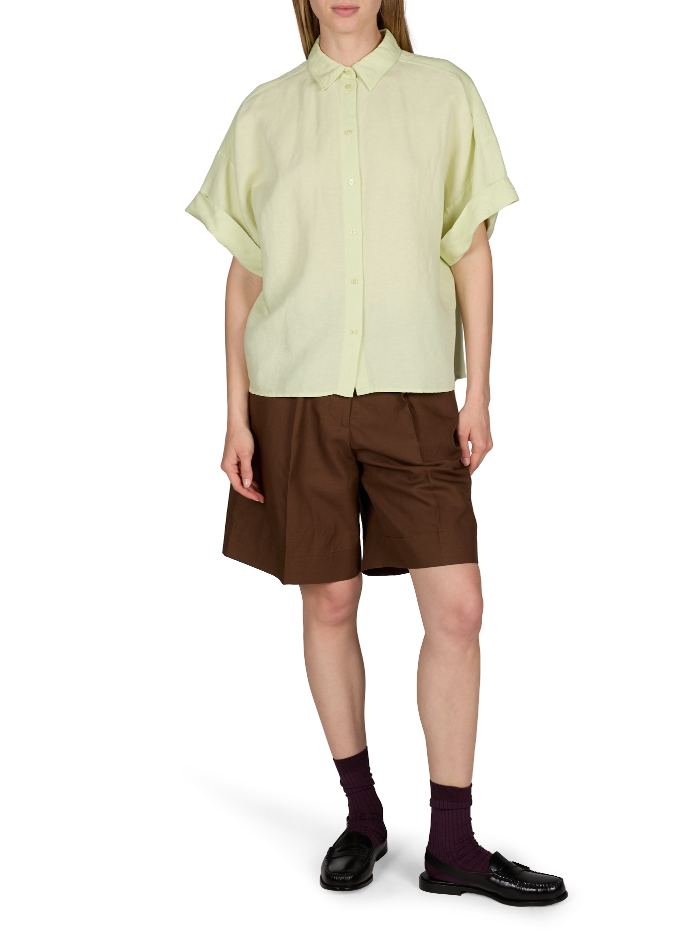 Short-sleeved linen blend Bisenas shirt BOSS Green
