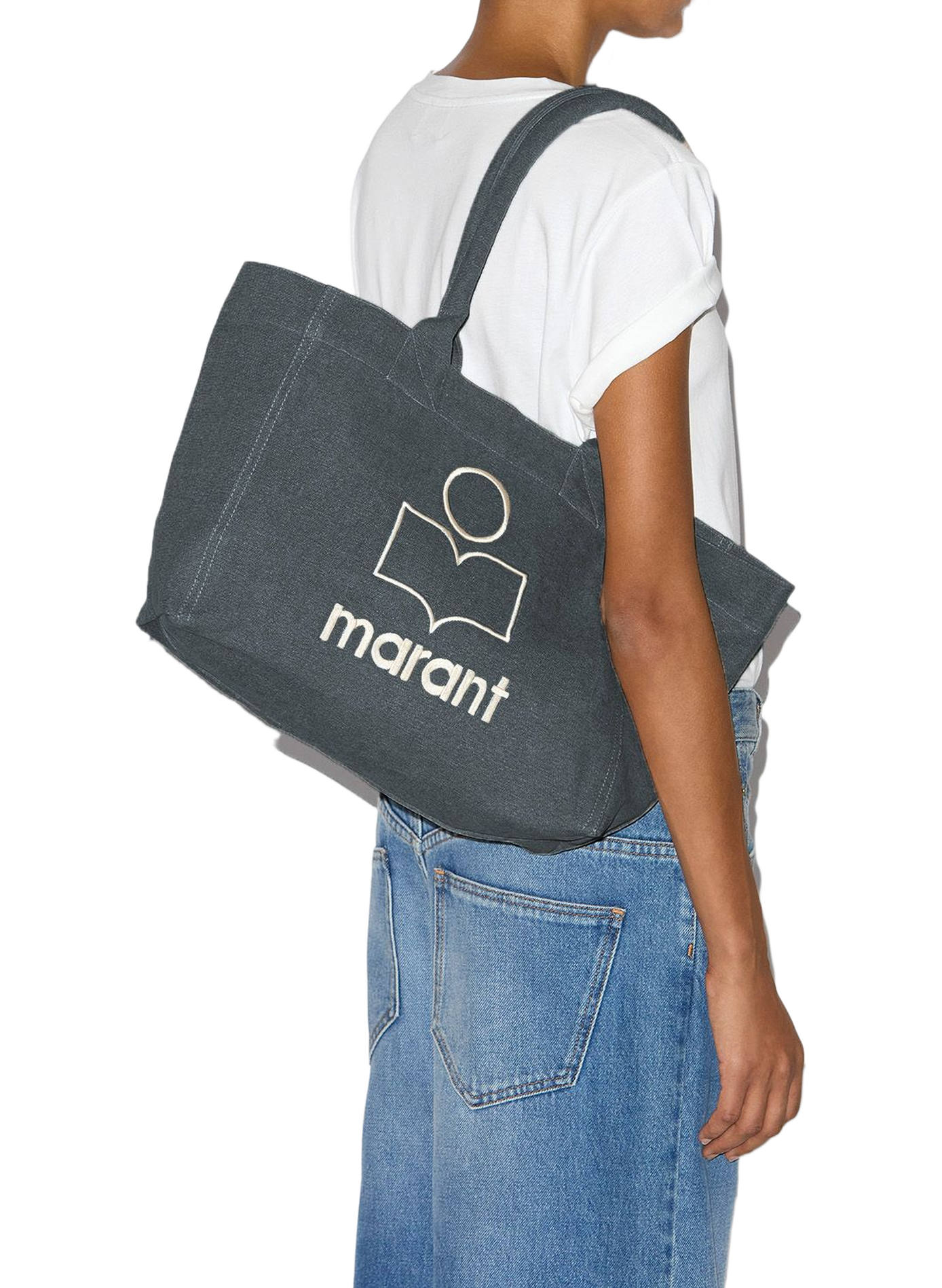 Yenky Zipped logo washed cotton tote bag ISABEL MARANT Black