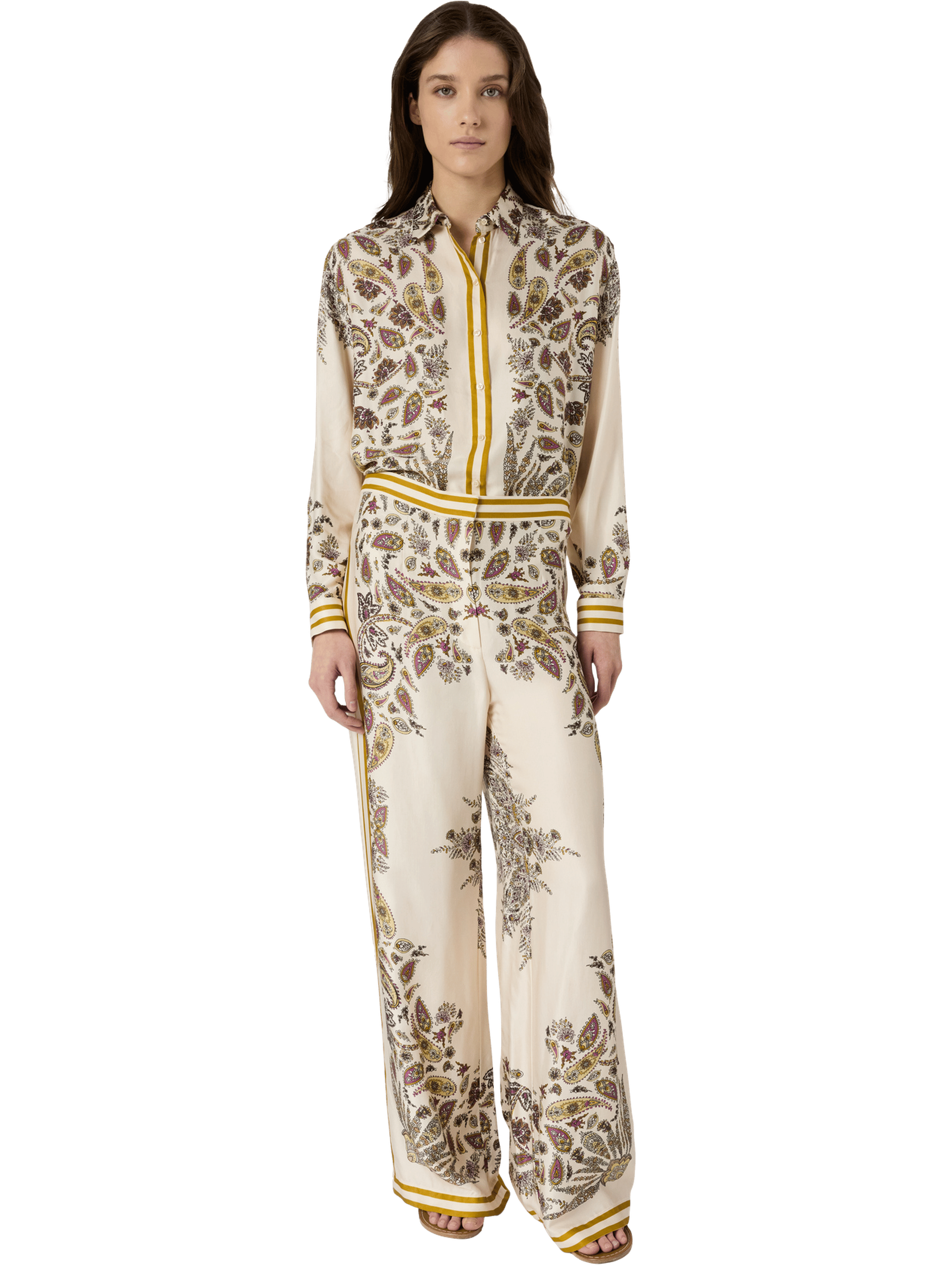 Pantalon fluide imprimé foulard - amanya Jaune