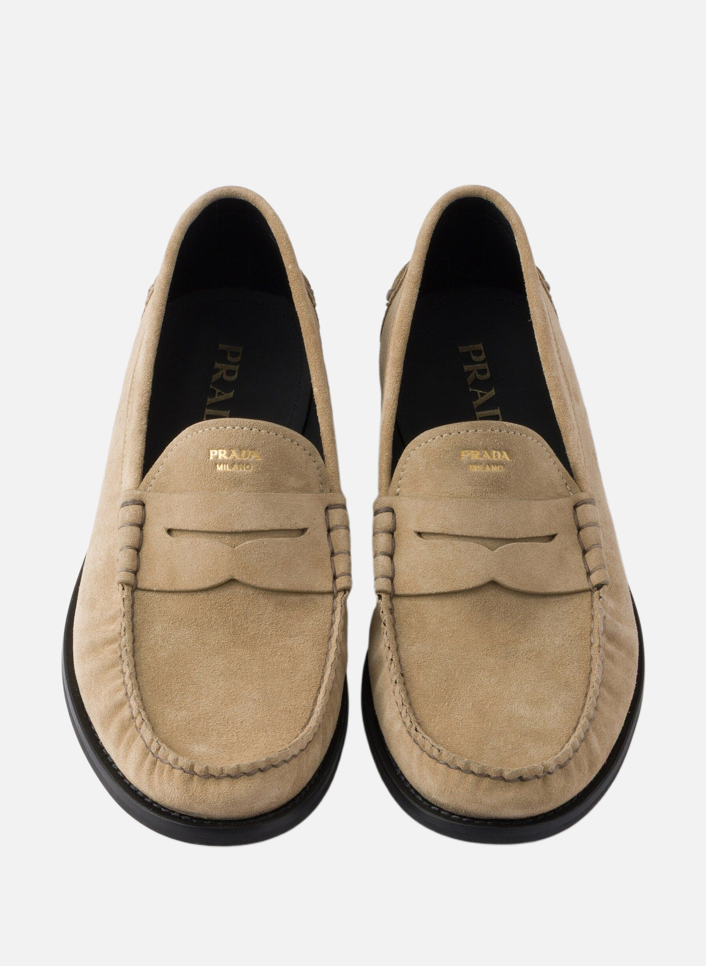 Mocassins en veau velours à l’effet vintage PRADA Beige