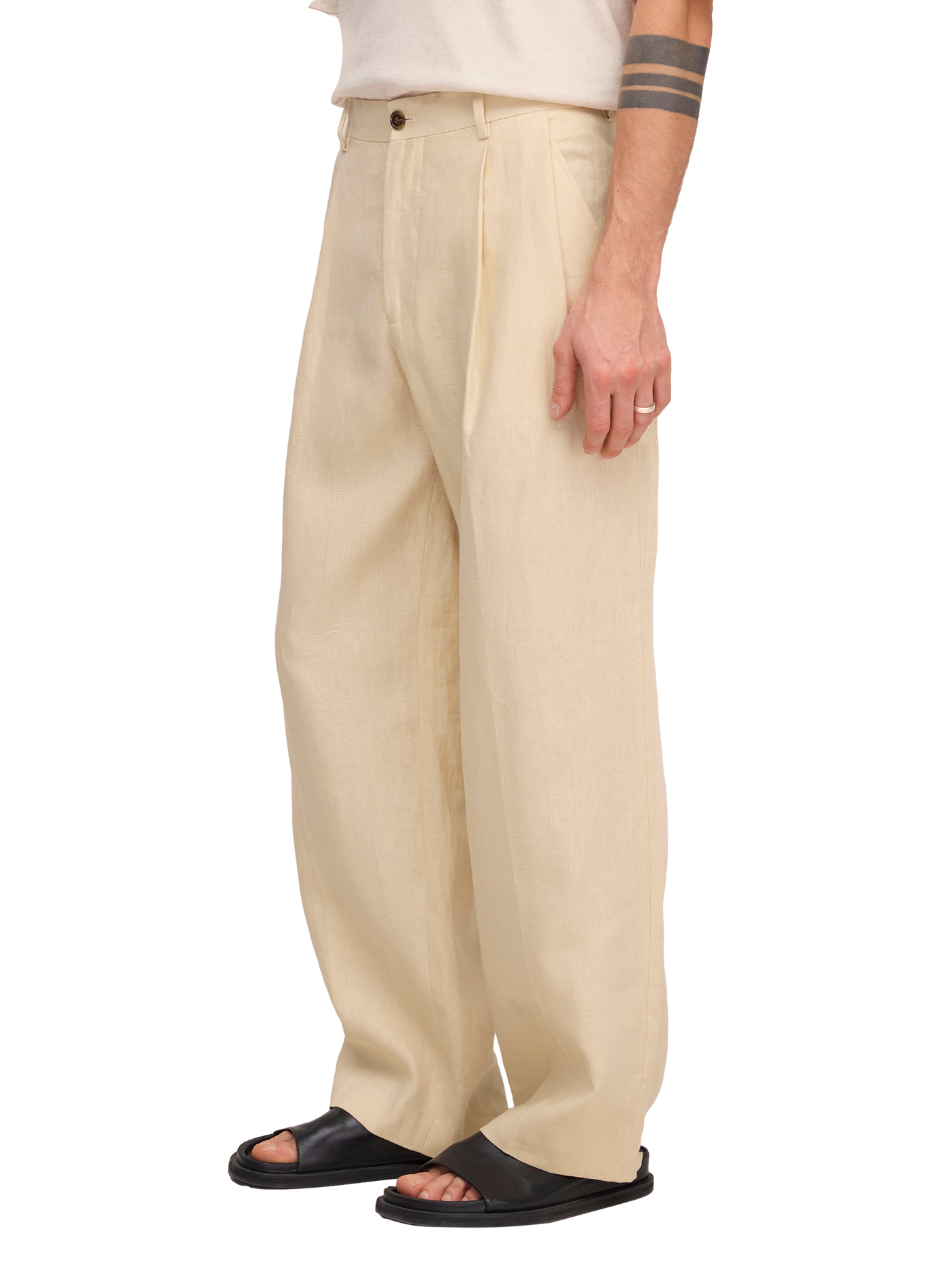 Wide-leg pants with pleats and adjustable waist in linen NN.07 Beige