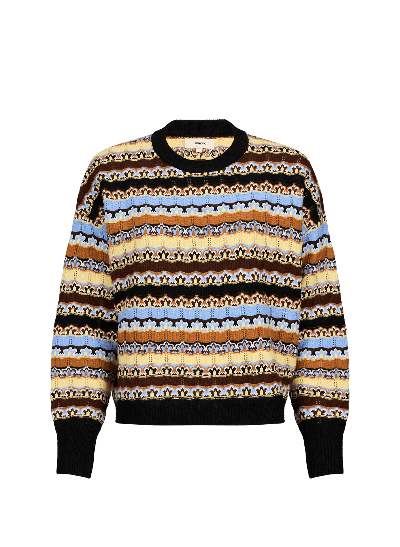Weiter Pullover mit Print aus Wollmischung SUNCOO Braun