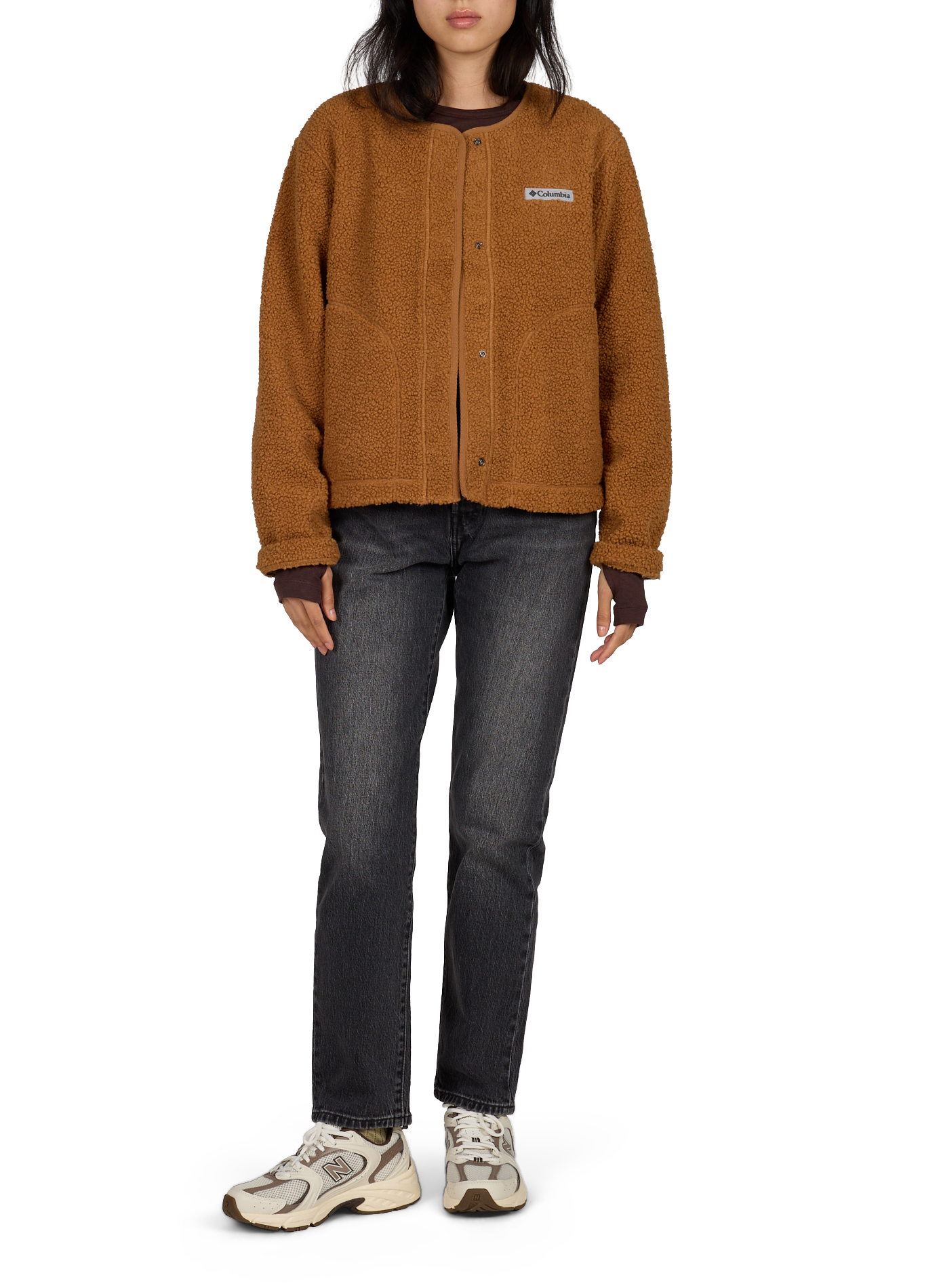 Shearling-look jacket with round collar COLUMBIA Brown