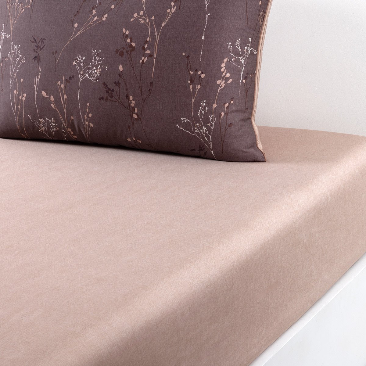 Drap housse en satin de coton, wild millet BOSS HOME Marron
