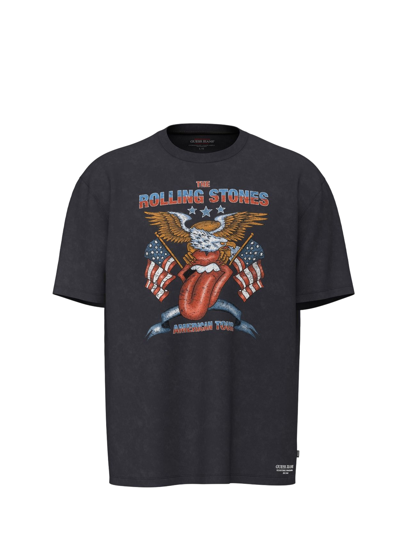 T-shirt droit col rond imprimé en coton GUESS Black