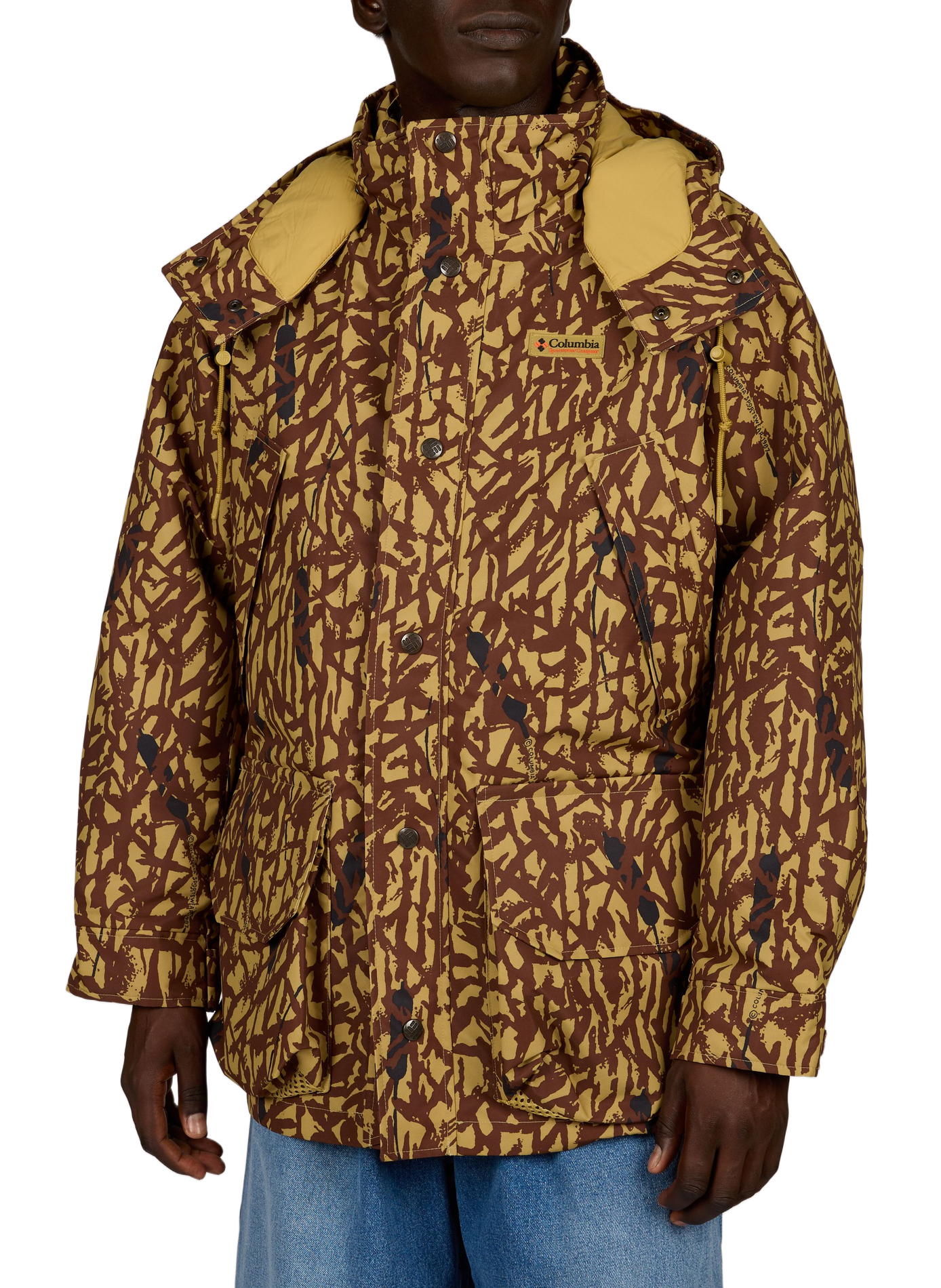 Straight printed hooded puffer jacket COLUMBIA Brown