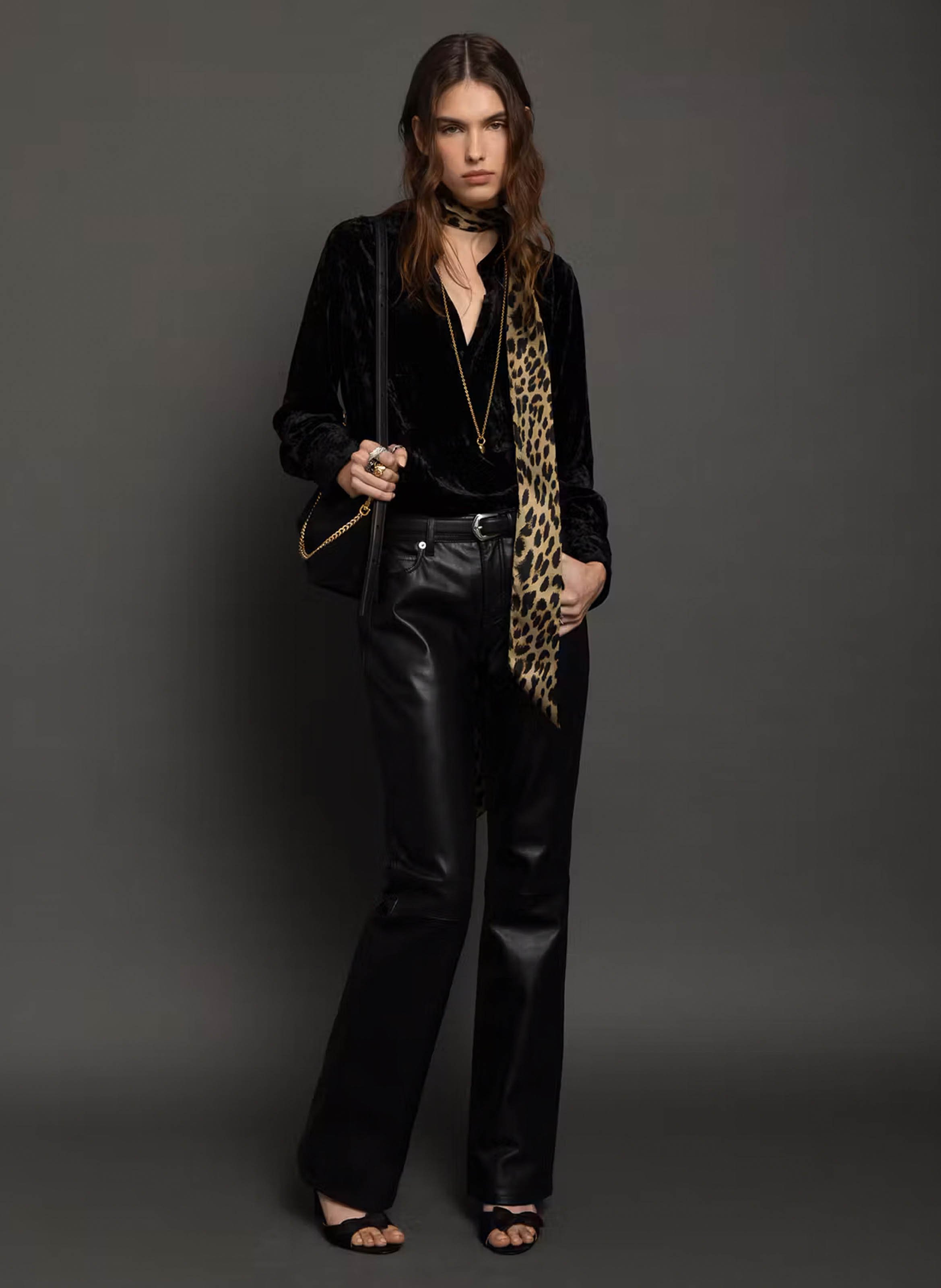 Blouse col tunisien en velours uni tinky ZADIG&VOLTAIRE Noir