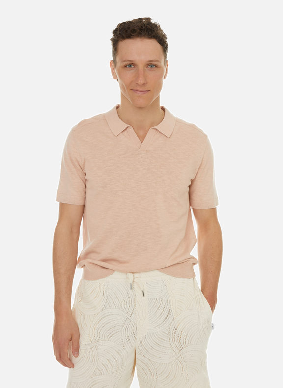 SELECTED Cotton and linen polo shirt Pink