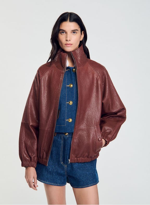 Blouson en cuir oversize Rouge by SANDRO SANDRO Blouson en cuir oversize Rouge