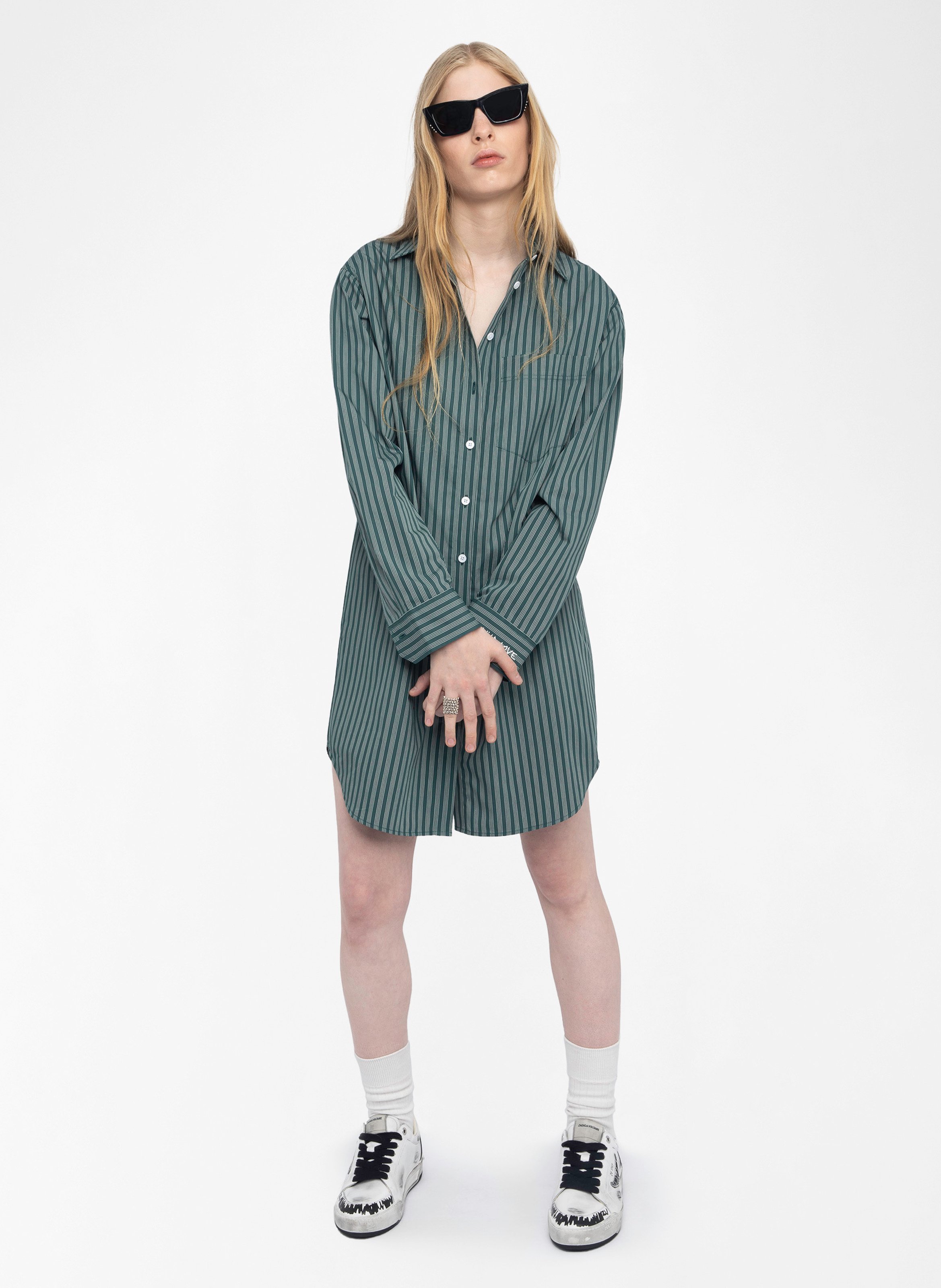 Robe chemise droite en coton rayé rorning ZADIG&VOLTAIRE Vert