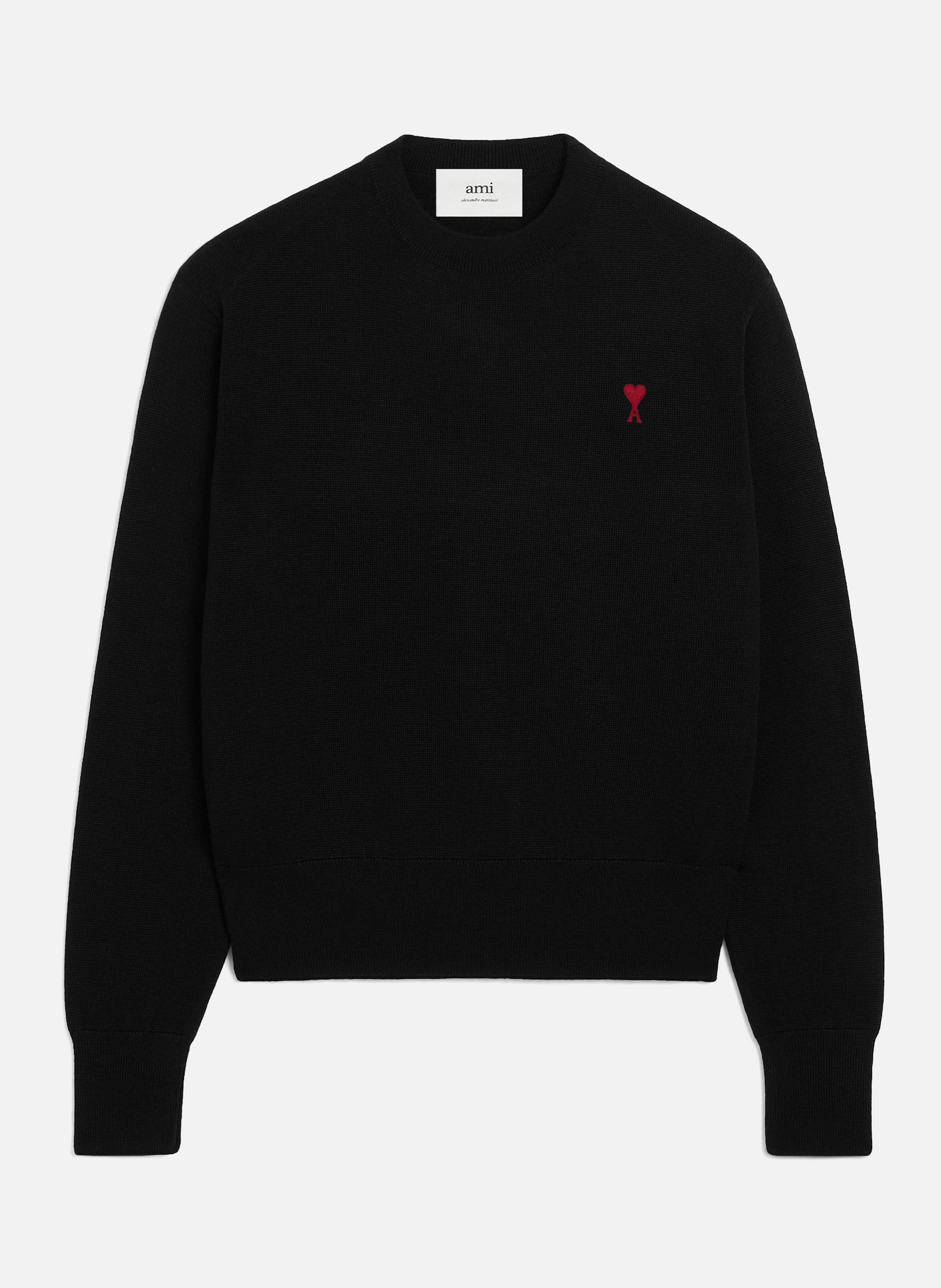 Pull Col Rond Ami De Coeur En Laine AMI PARIS Noir