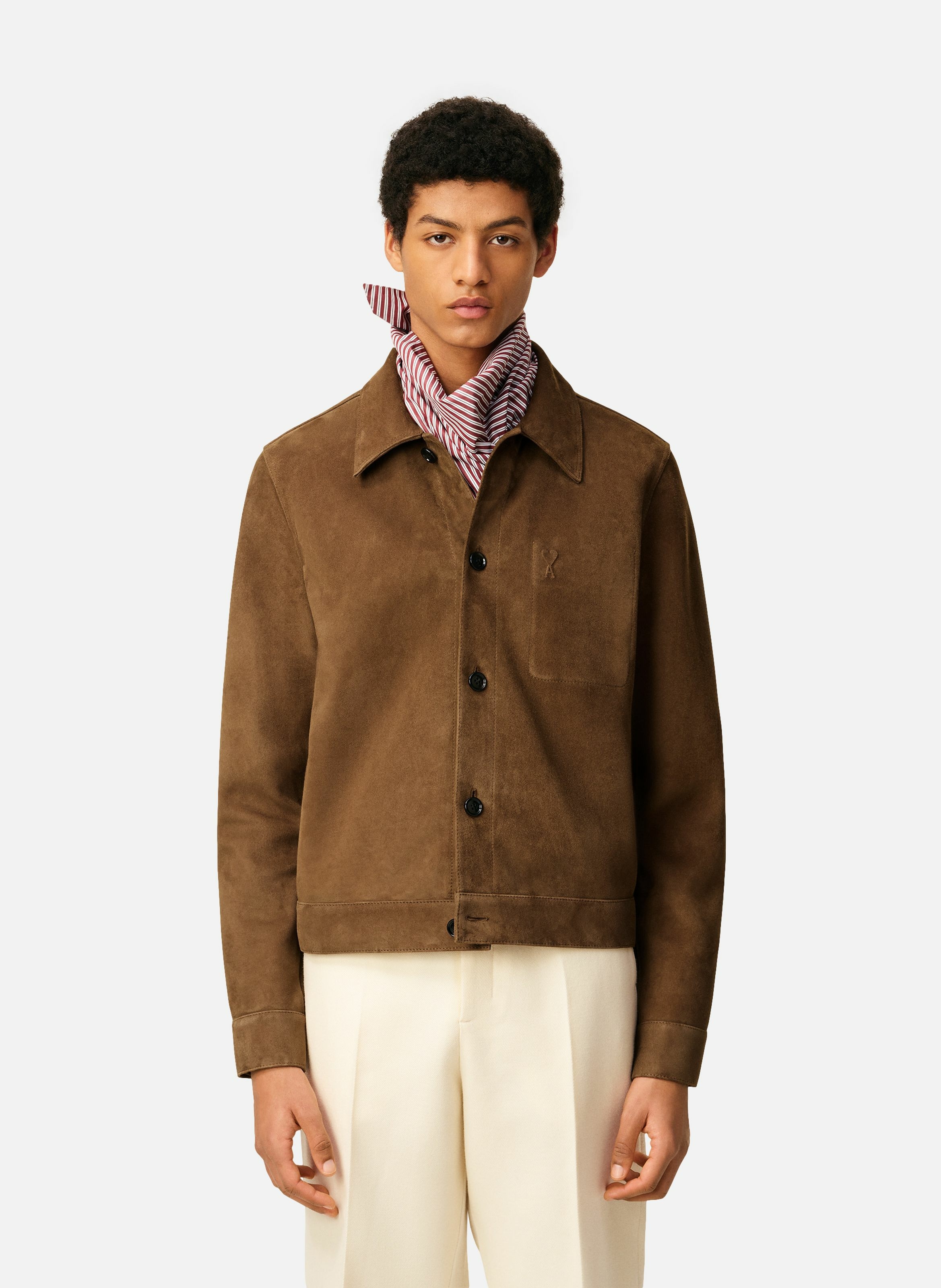 Veste boutonnée ami de coeur en cuir AMI PARIS Marron