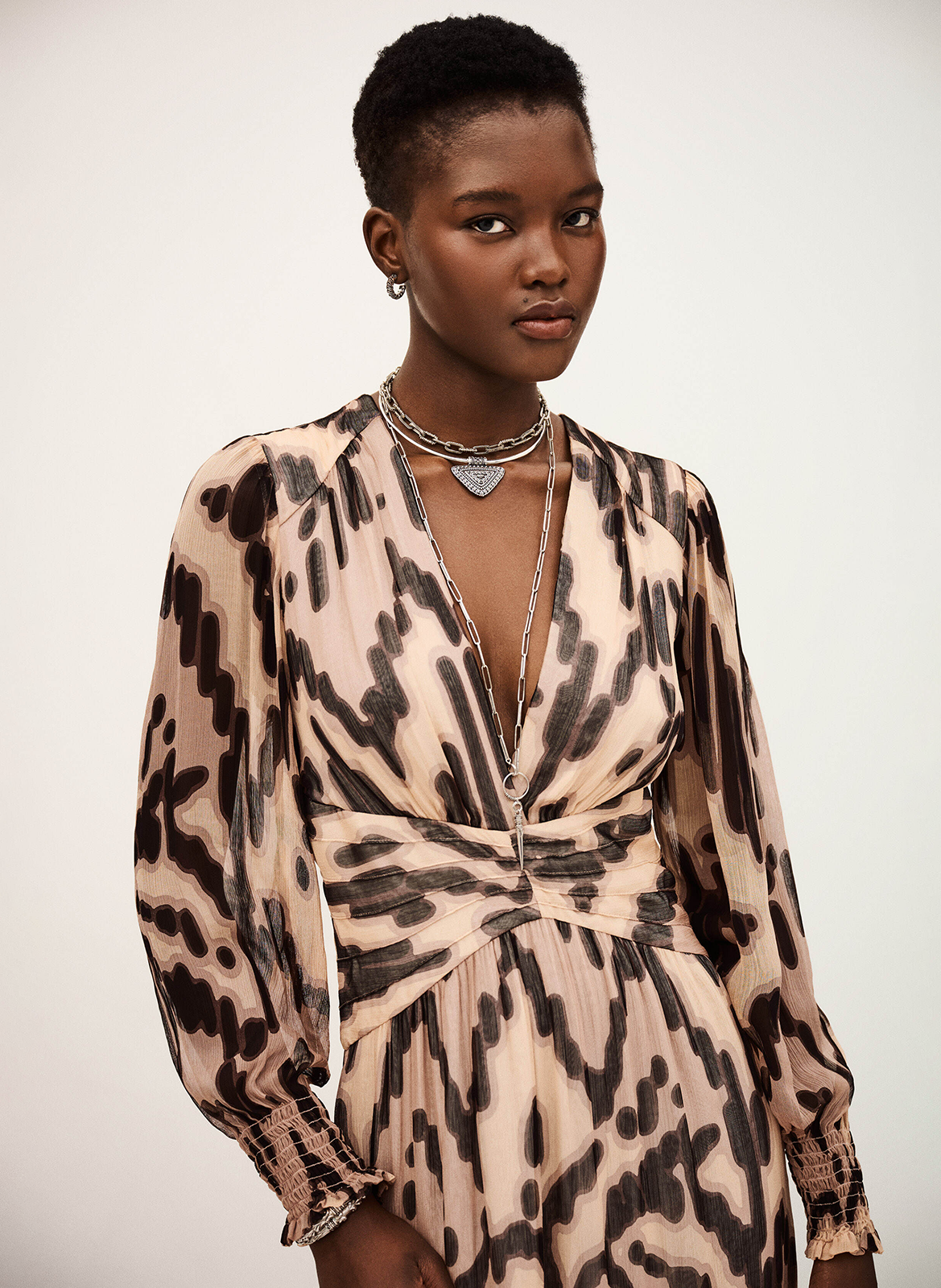 Robe midi imprimée décolleté v amor BA&SH Rose