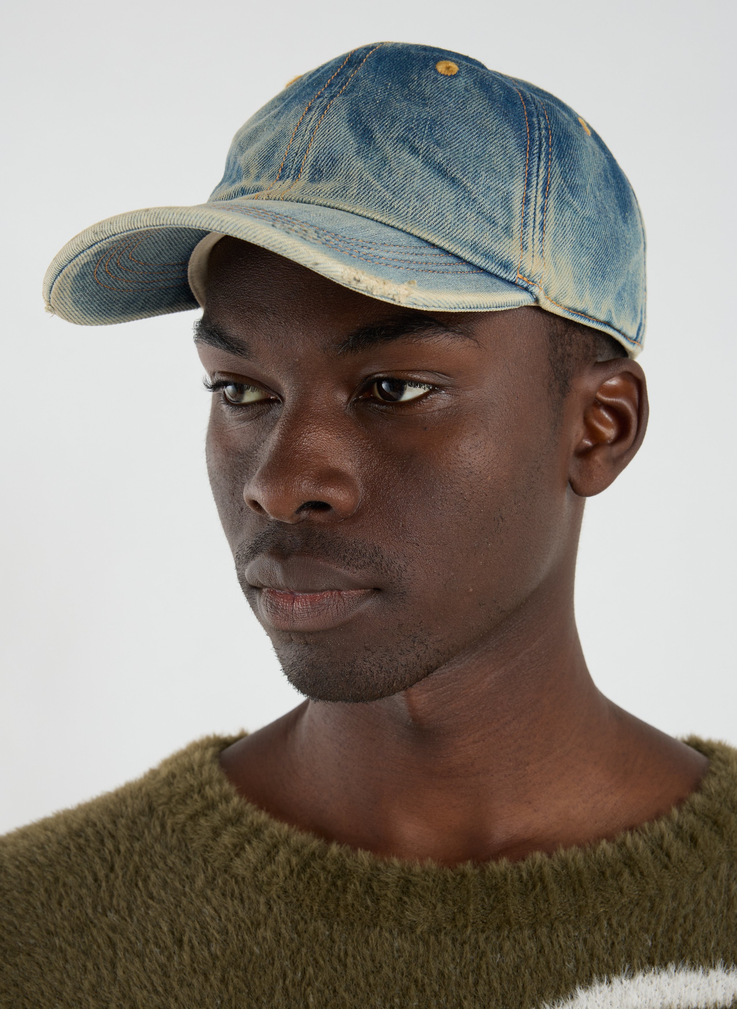 Casquette en denim délavé de coton ACNE STUDIOS Bleu