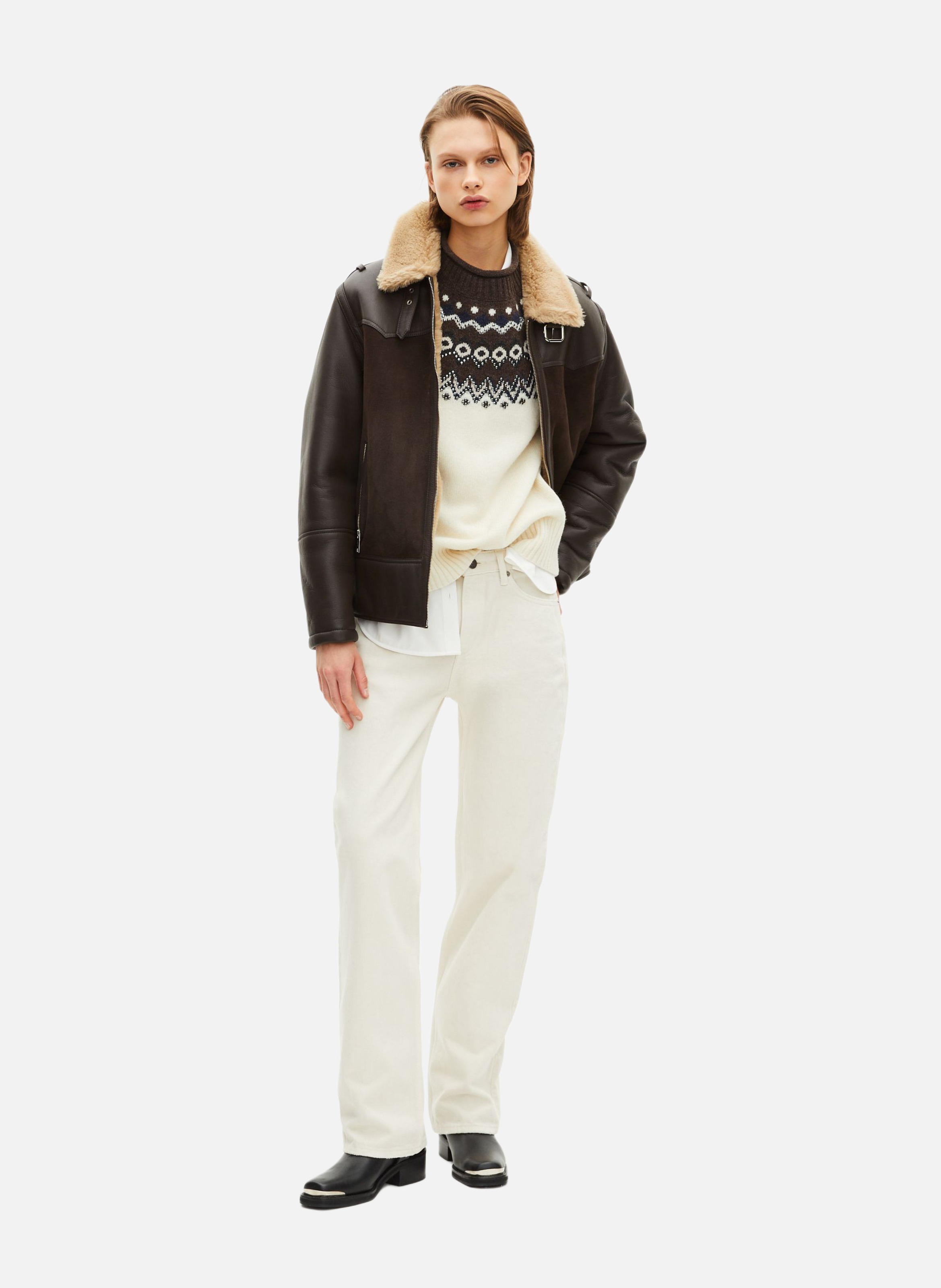 Peau lainée courte avec col sherpa THE KOOPLES Marron