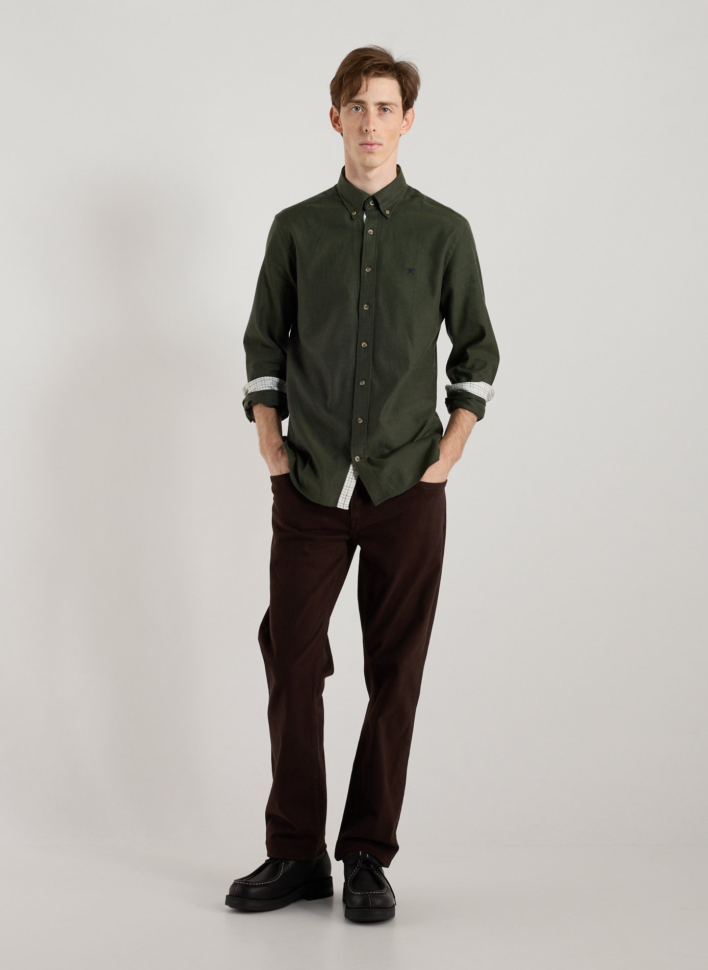 Chemise unie à col américain en coton HACKETT Vert