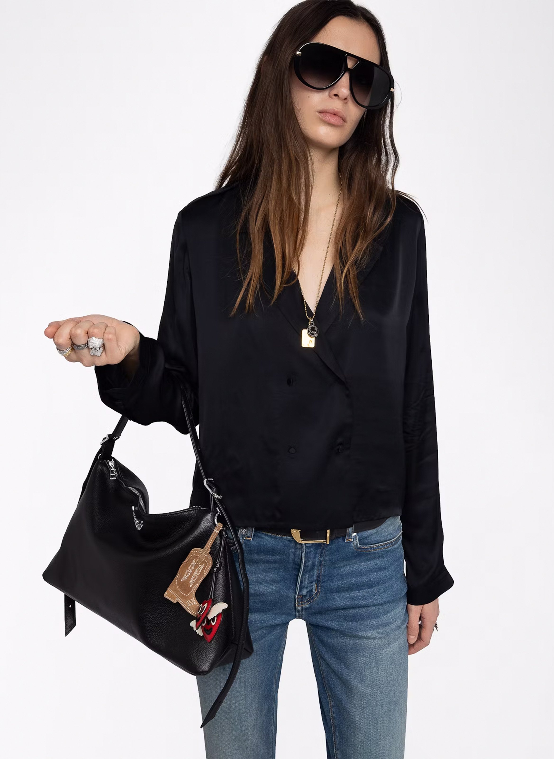Blouse droite col v satinée tussi ZADIG&VOLTAIRE Noir