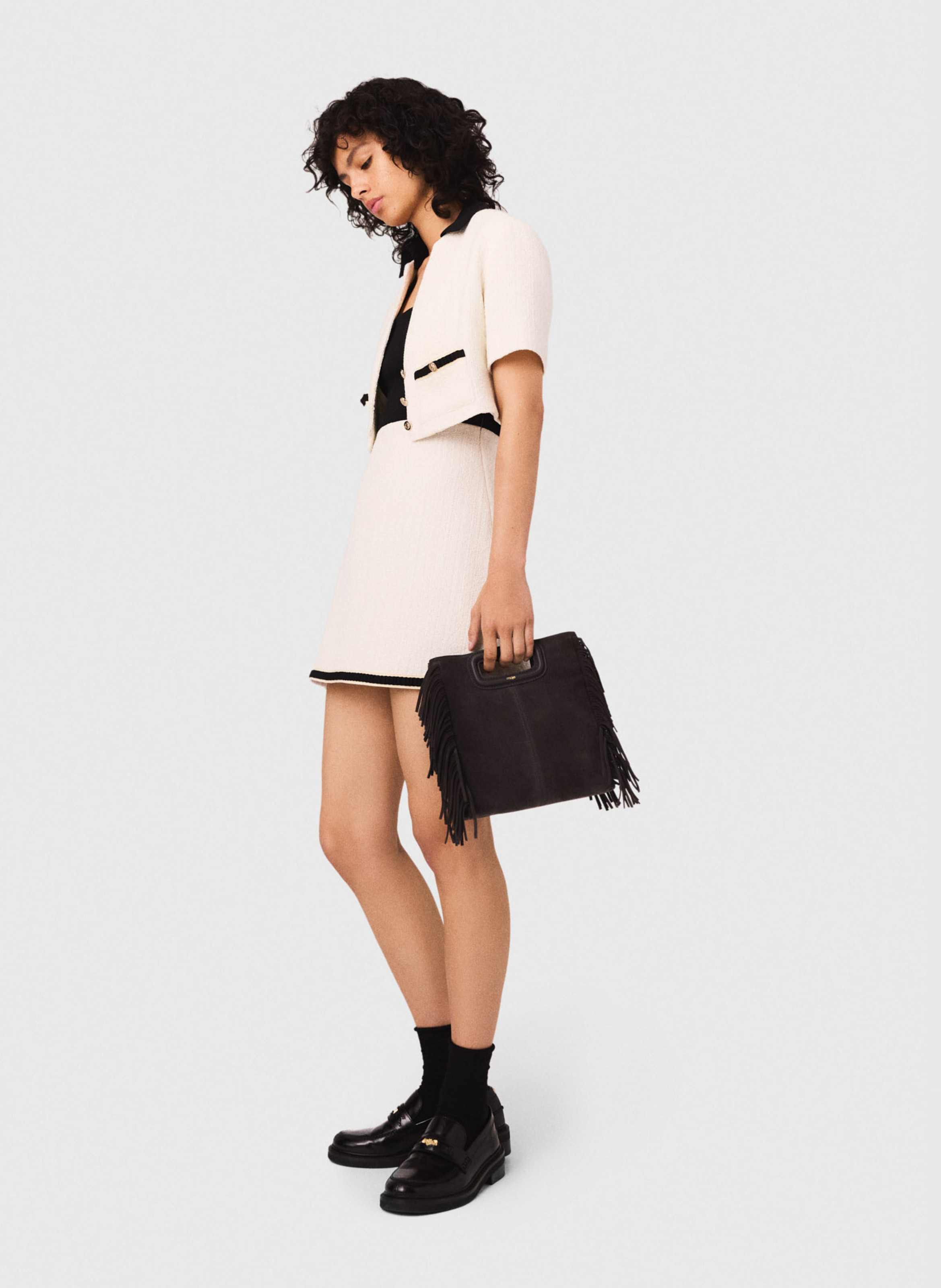 Robe courte col carré en coton mélangé MAJE Beige