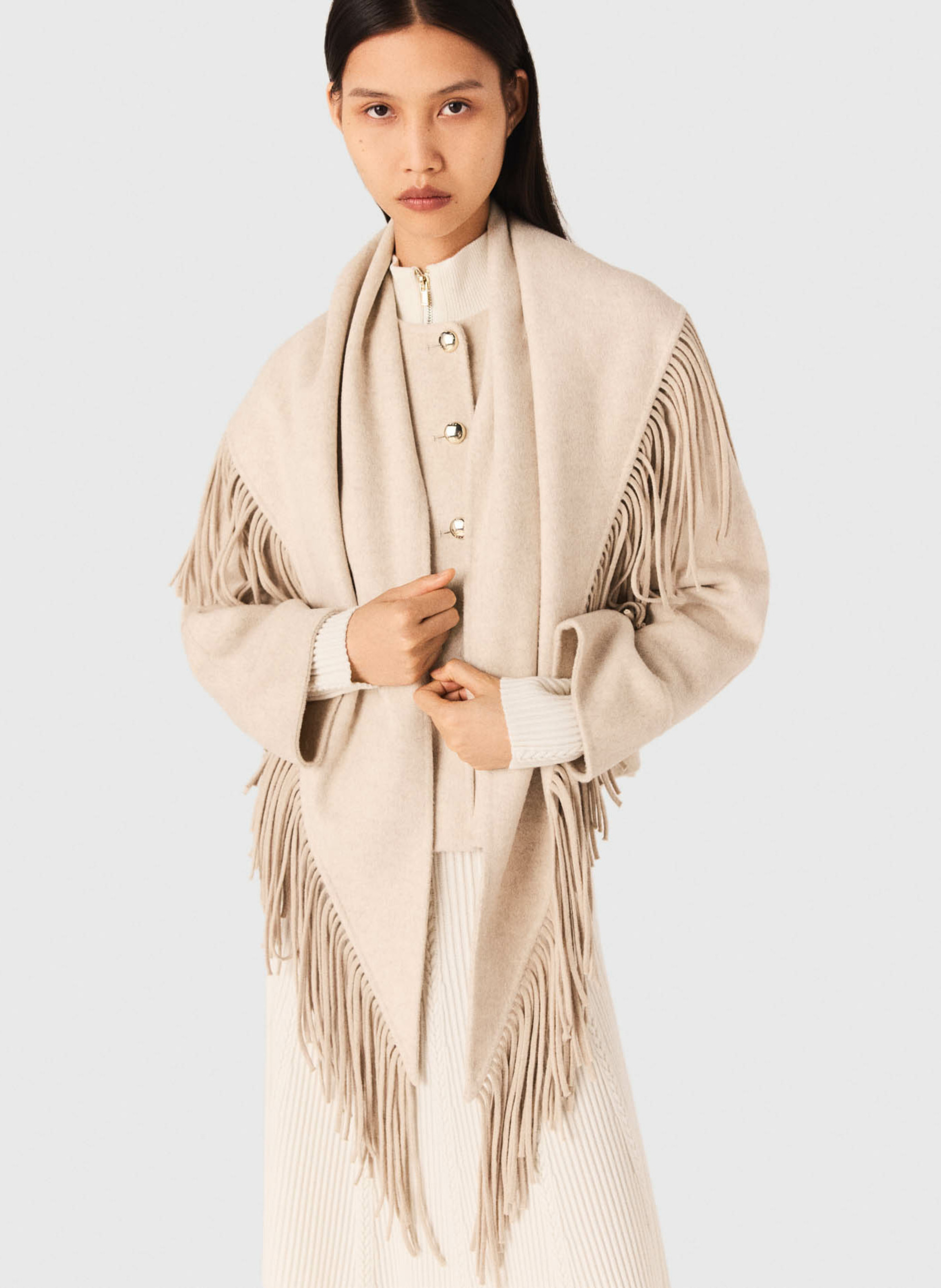 Veste oversize col rond en laine mélangée MAJE Beige
