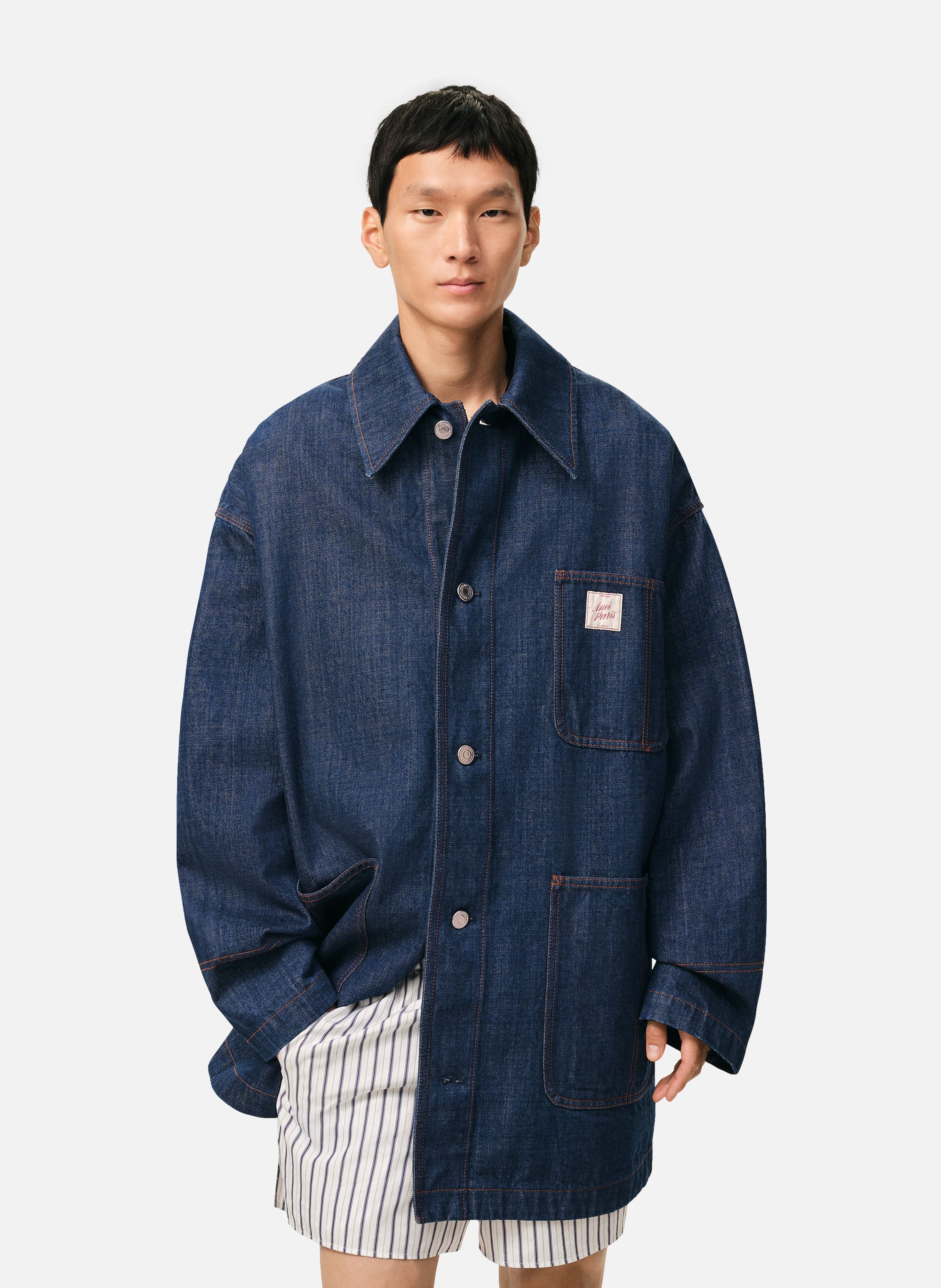 Veste worker unisexe empiècement heritage ami paris unisexe en coton AMI PARIS Bleu