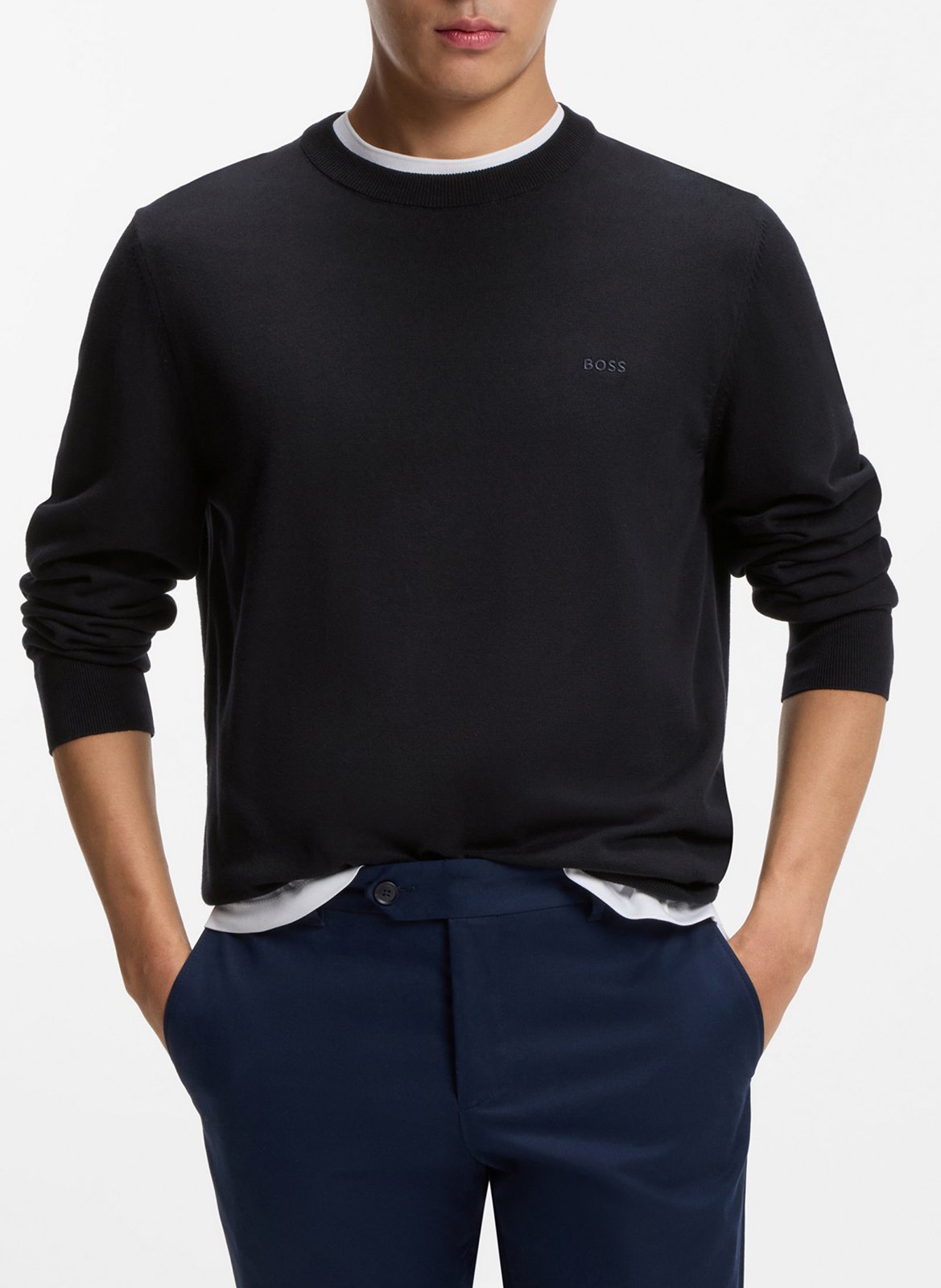 Pull col rond en coton  Bleu fonce