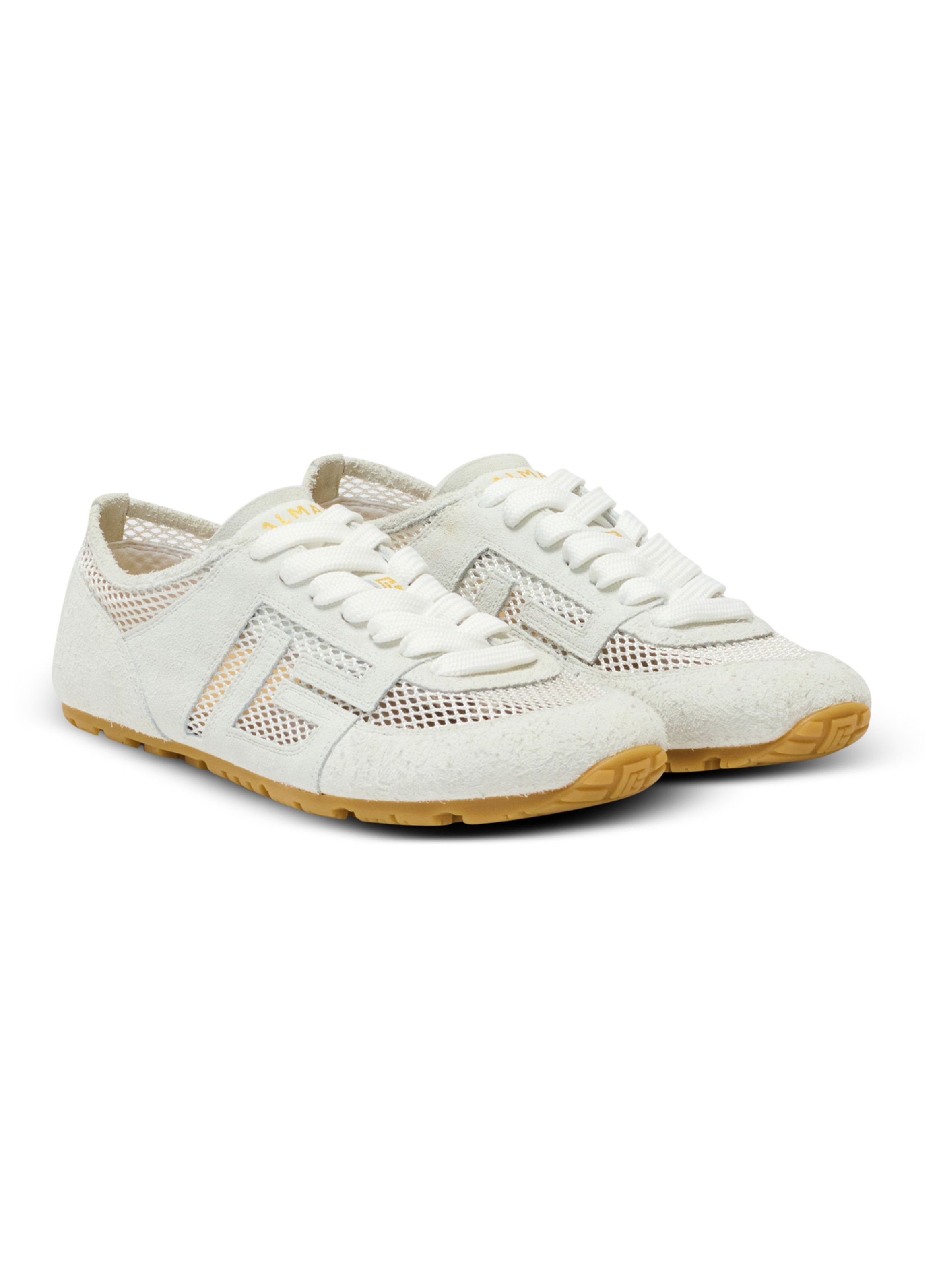 Baskets racer 45 en cuir de veau, daim et nylon BALMAIN Blanc