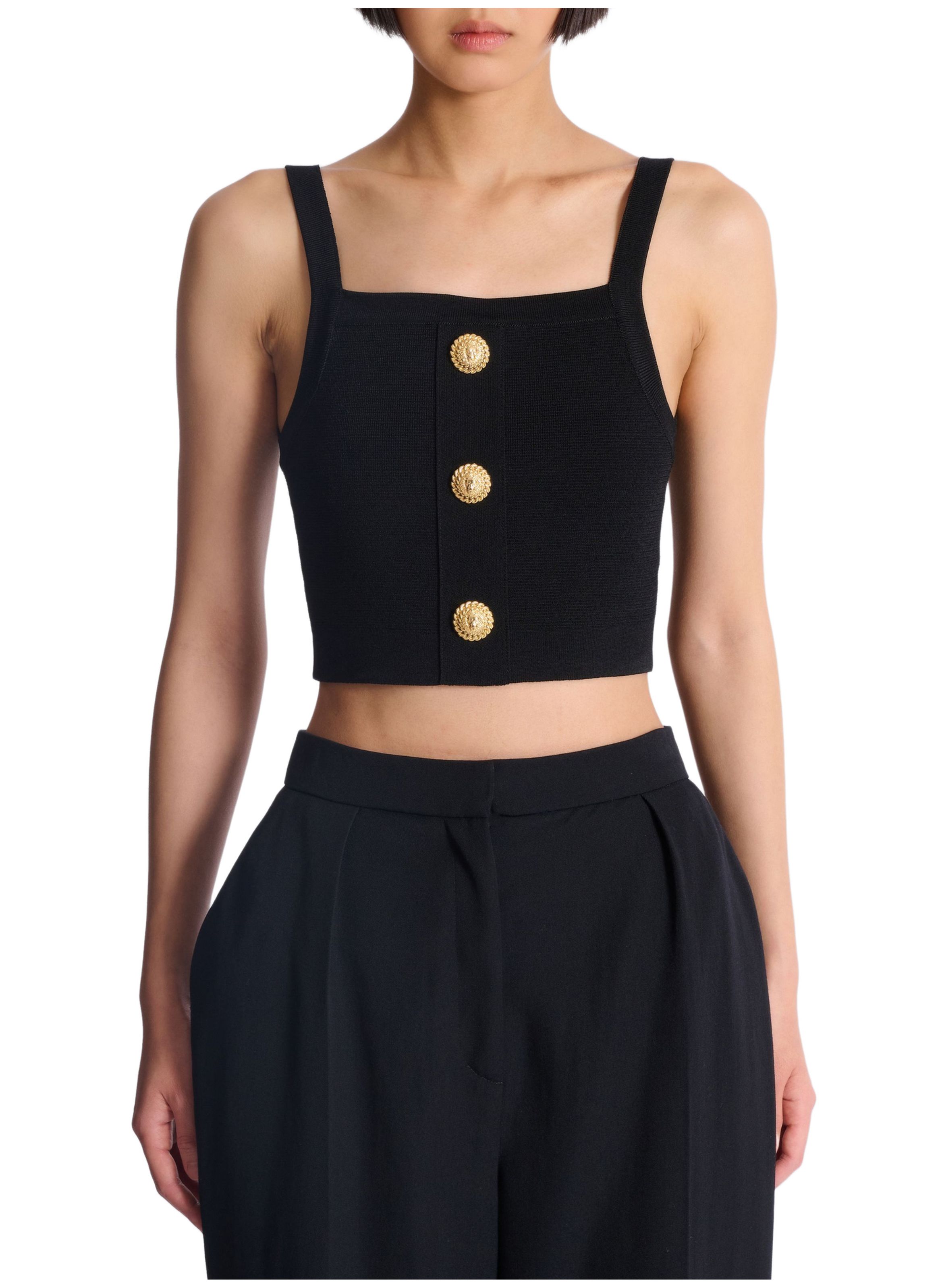 Top brassière en maille à boutons BALMAIN Noir