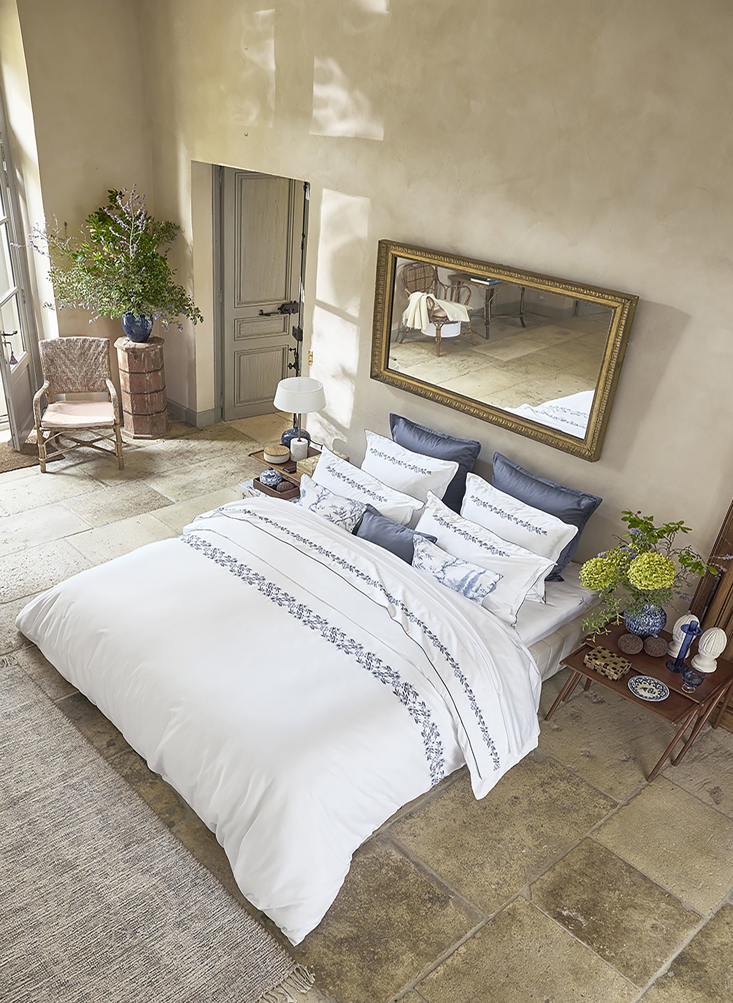 Drap plat imprimé en satin de coton bio, MIRABEAU ALEXANDRE TURPAULT Blanc