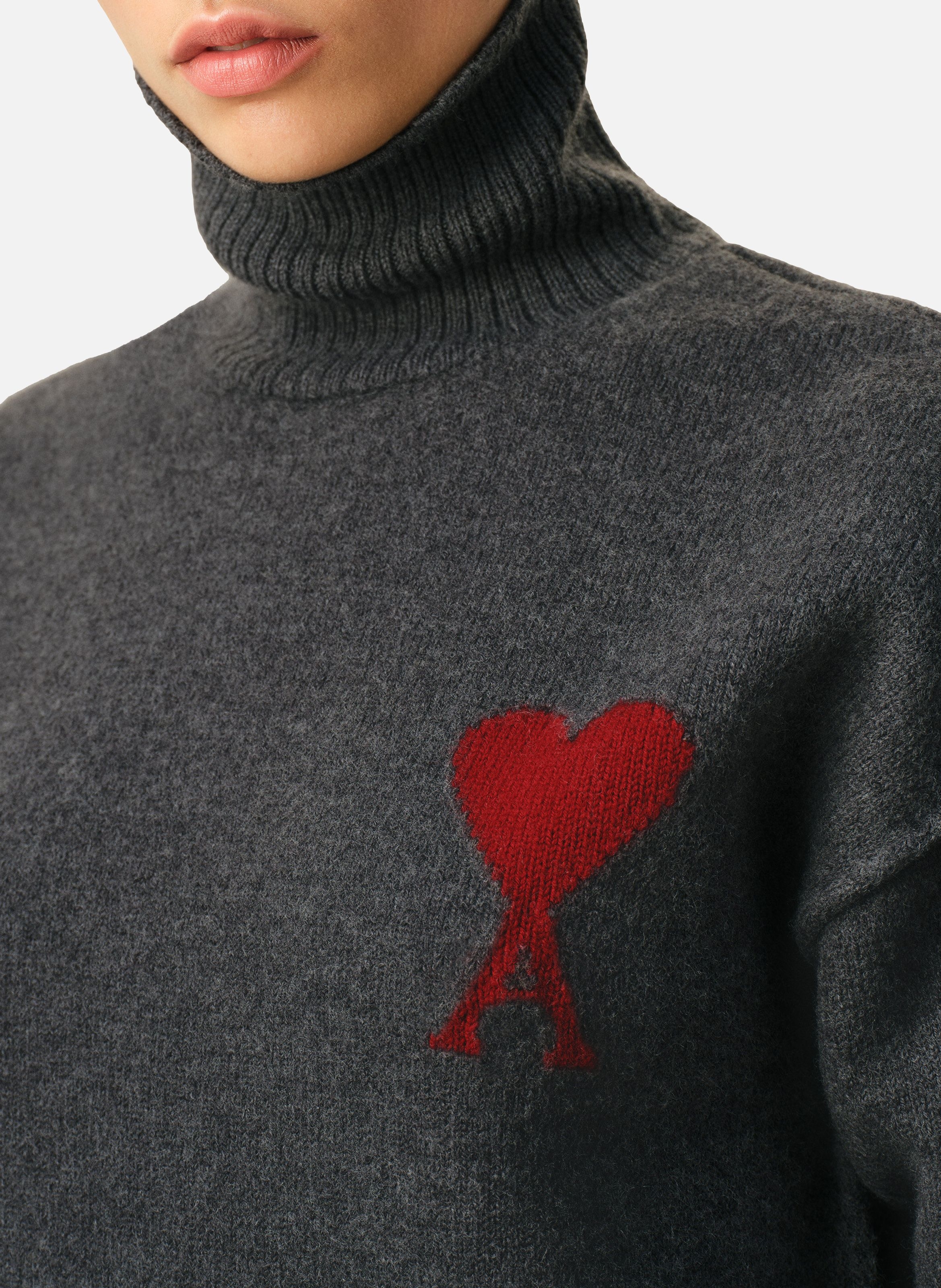 Pull Col Cheminée Ami De Coeur En Laine unisexe AMI PARIS Gris