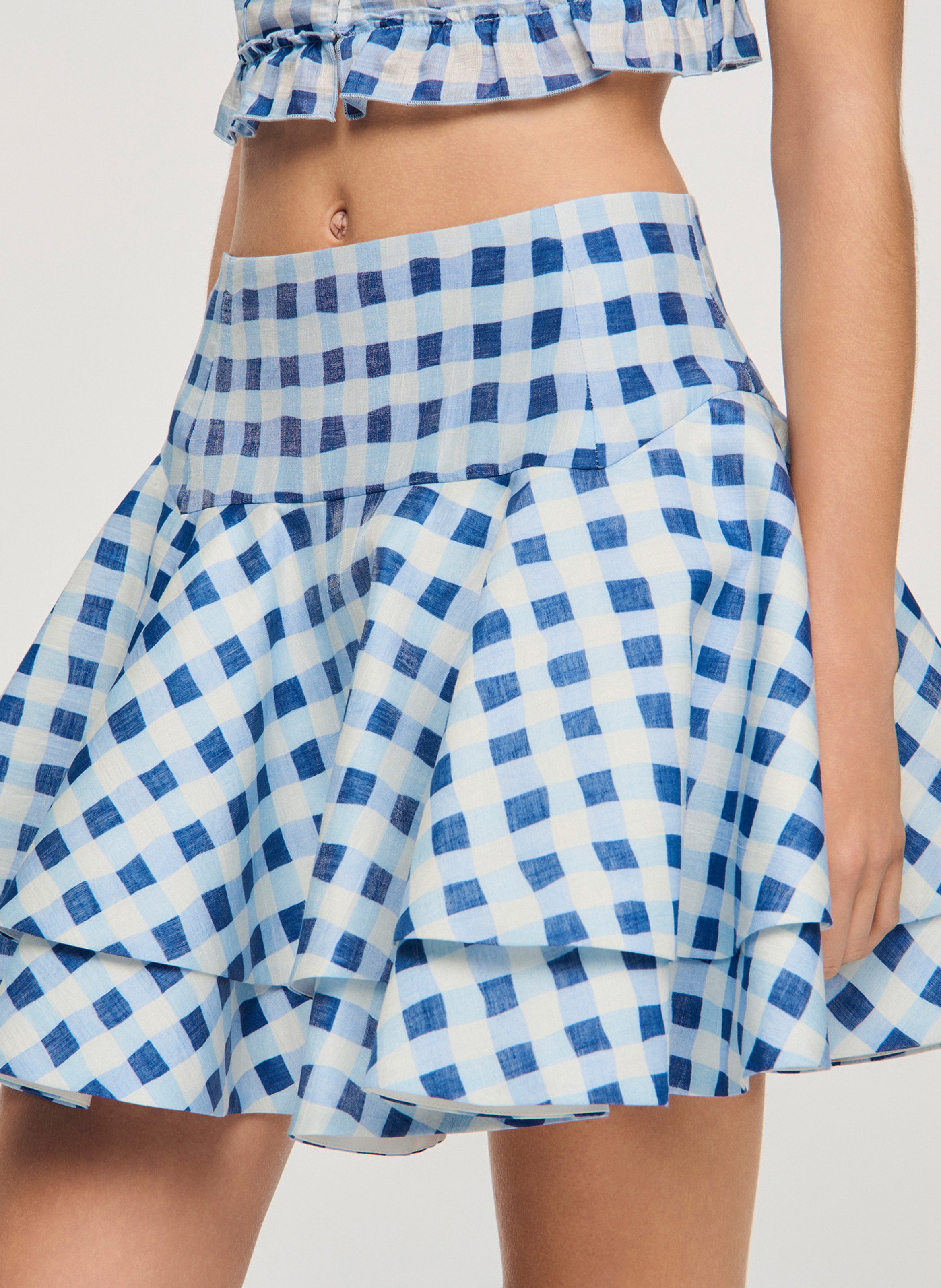 Jupe courte évasée en lin mélangé SANDRO Bleu