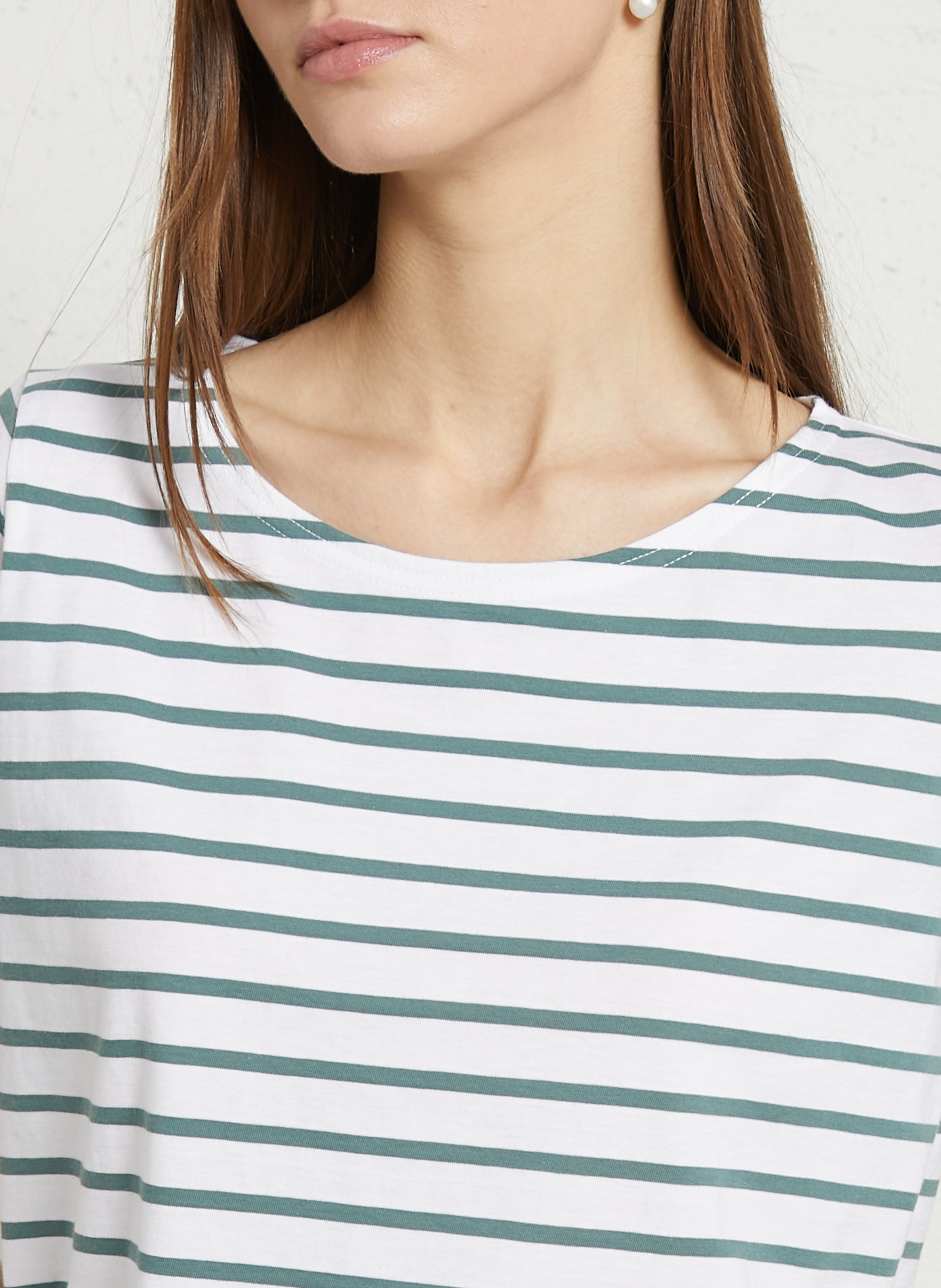 Tee-shirt col rond à rayures en coton ARMOR-LUX Blanc