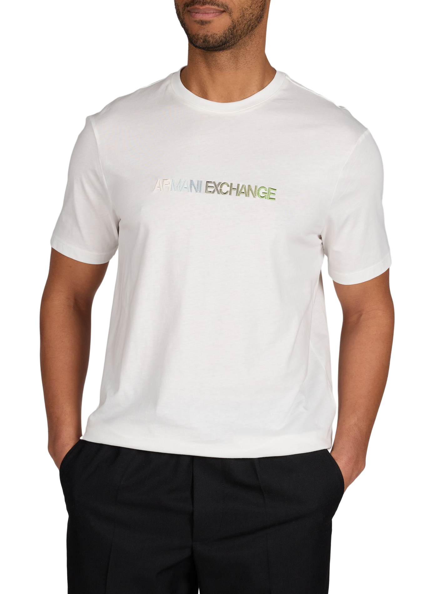 T-shirt broderie marque en coton ARMANI EXCHANGE Blanc