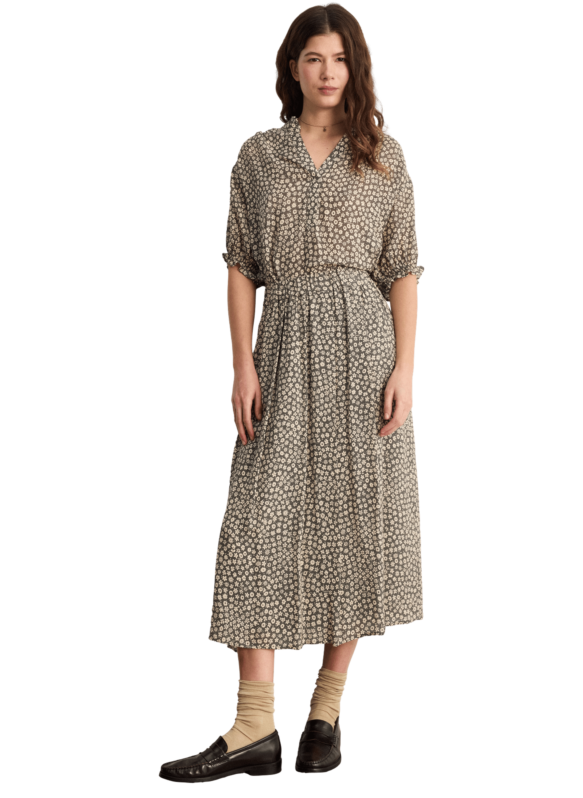 Jupe midi plissée à fleurs - nassima PABLO Kaki